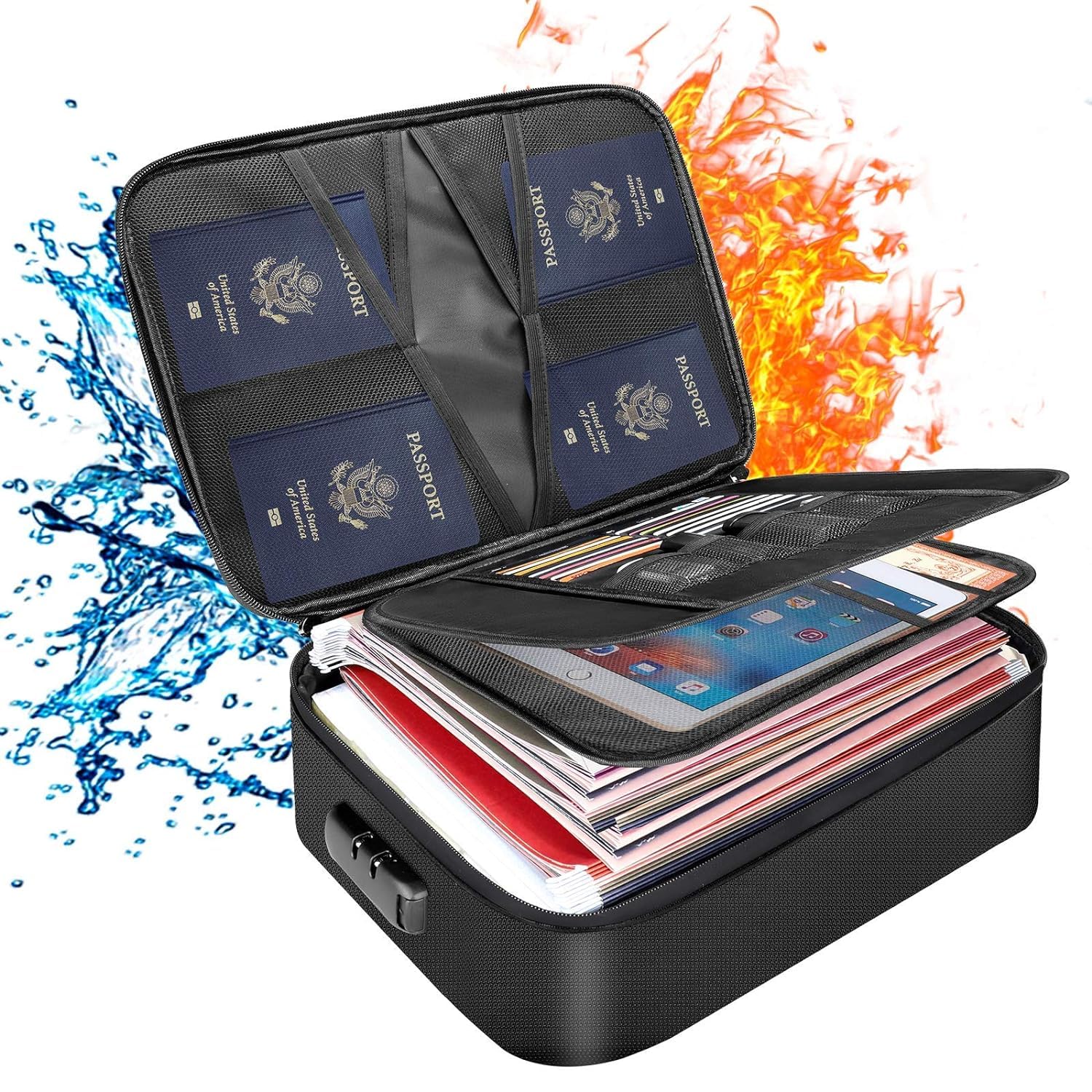 SKYWILLA Document Organizer Bag Multilayer Travel File Organiser Document Storage Bag with Lock Waterproof File Folders Bag for Certificates & Document Safe Pouch Bag for Home Office (Black)-image-10