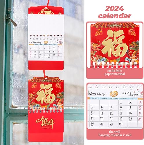 Miniatura 4 de Calendario del año del dragón chino de 12 piezas, calendario del año chino 2024, lunar propicio para la nueva prosperidad de la buena suerte