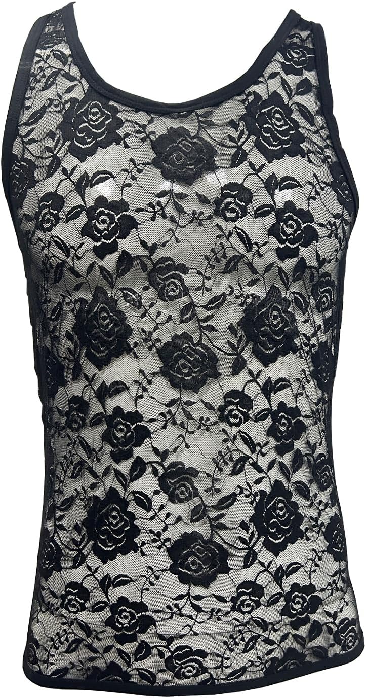 Mens Sissy Lace Mesh Sheer Tank Tops Summer Gym Sports Slim Fitted Sleeveless Muscle Shirt Sportwear
