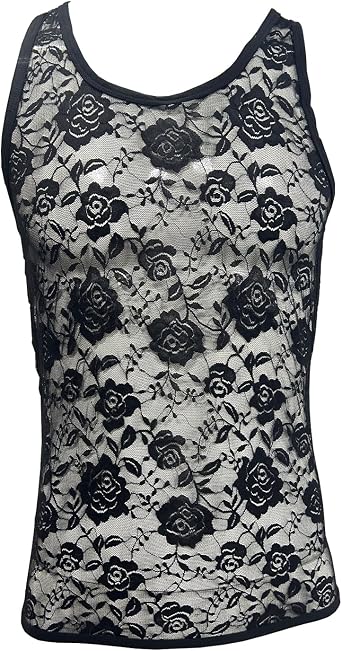 Mens Vest Floral Lace Muscle Crop Tank Top See-Through Sleeveless Casual Tee Shirt Undershirt Nightwear