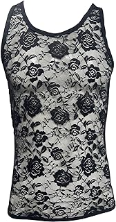 Men's Vest Floral Lace Muscle Crop Tank Top See-Through Sleeveless Casual Tee Shirt Undershirt Nightwear