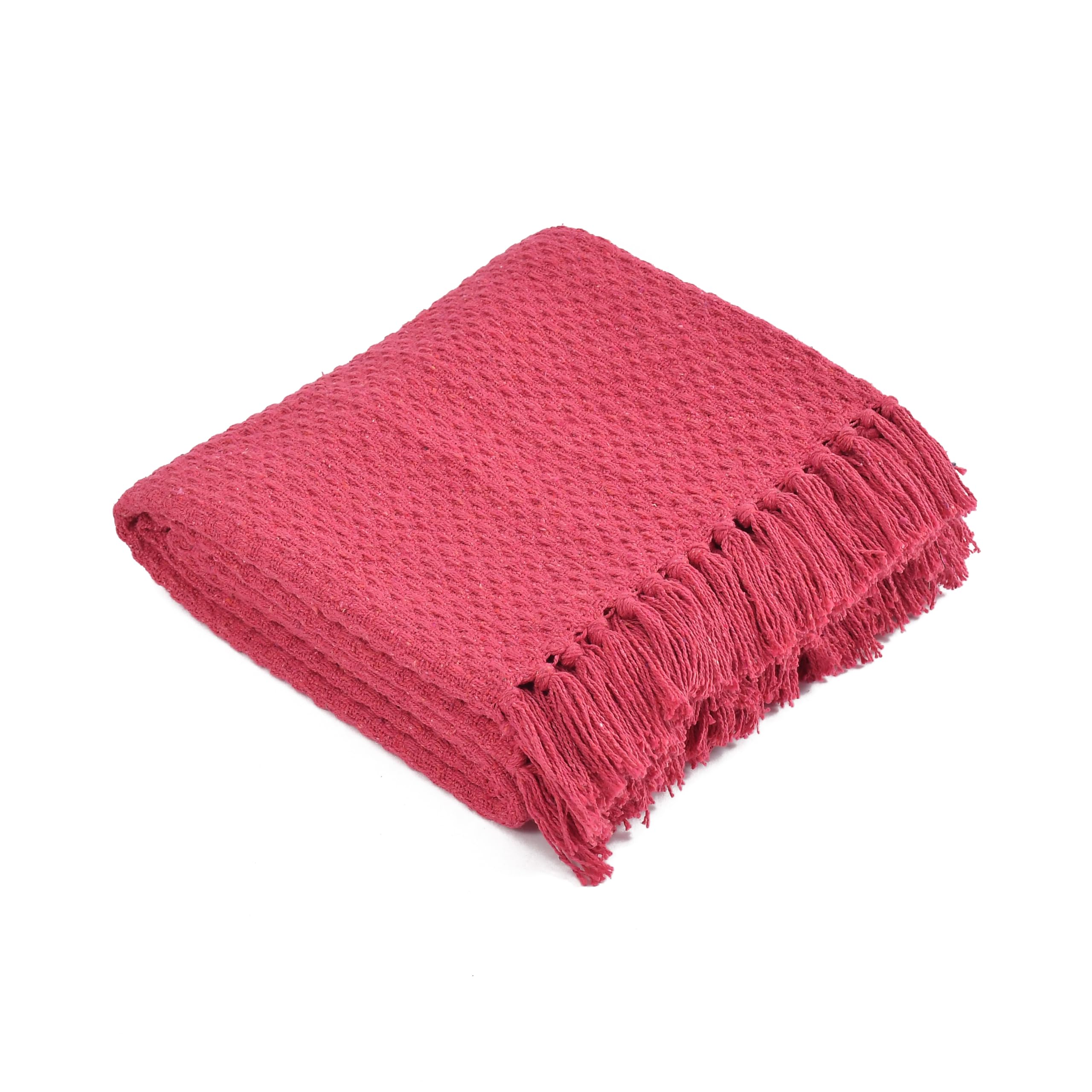 SASHAA World Vibrant Pink Cotton Throw | Ideal for Your Home, Living Room, Sofa, Bed, Chair, Picnic & Used for Gift | 130X180 cm| TC - 125 2