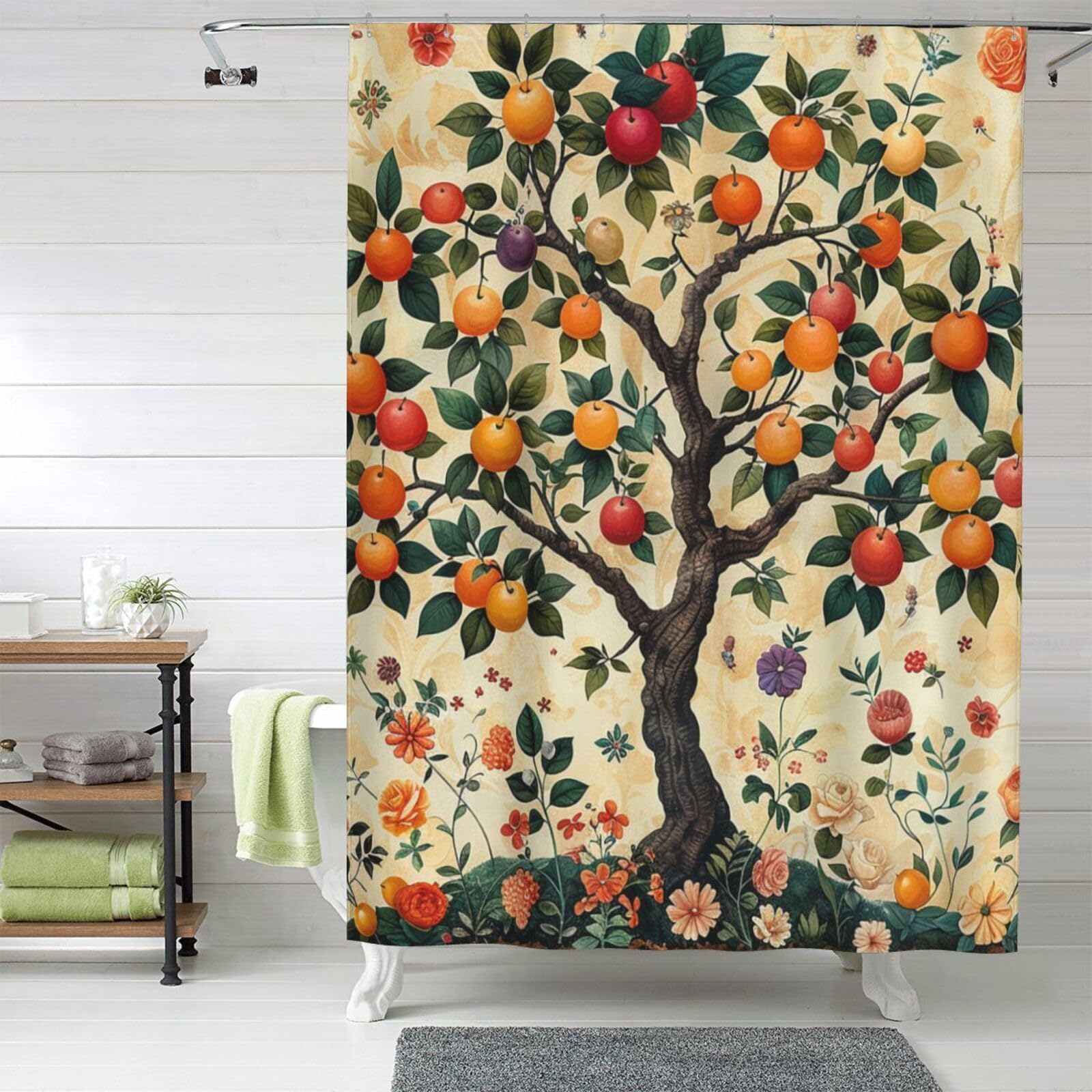 MXZERFKGLA Shower Curtain Set with 12 Hooks Waterproof Fabric Washable Curtain Modern Farmhouse Bath Curtains Plants and Fruits Shower Curtains for Bathroom Bathtub Decoration 60x72 Inches