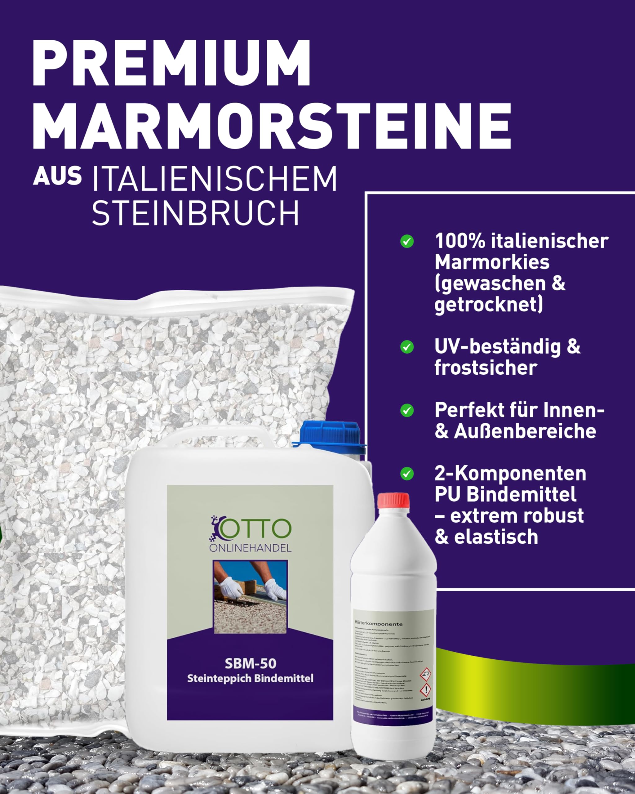ST-EP Steinteppich Komplett-Set (Beige Botticino) für ca. 2,5m² inkl. 2K Epoxidharz Bindemittel, natürlicher Steinboden, Marmorkiess