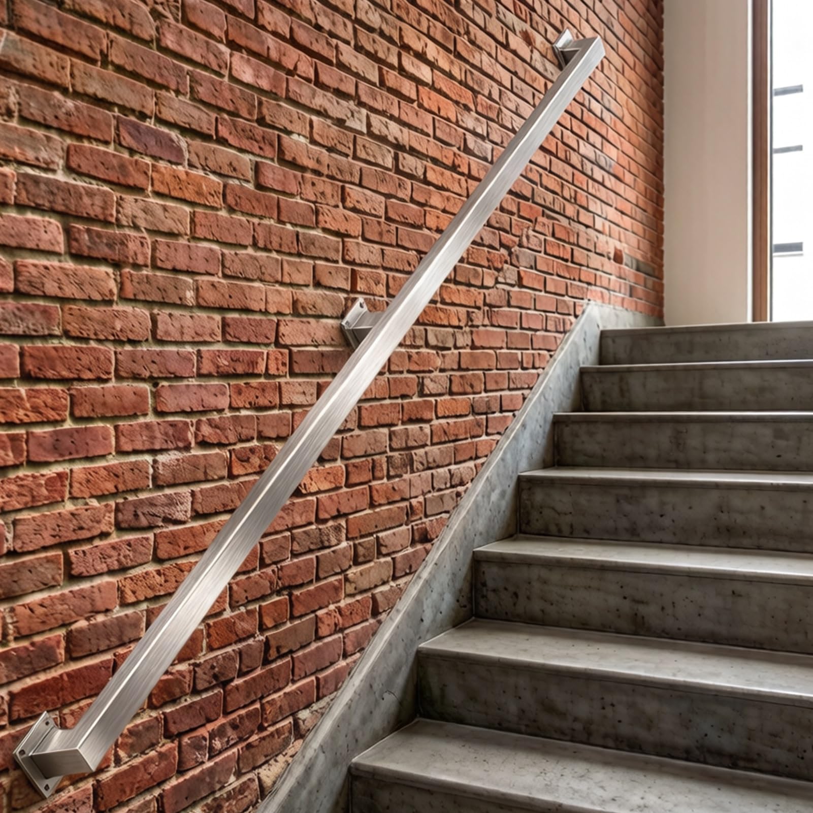 Liyadolaam Women's One Color Industrial Metal Handrail 1Ft 2Ft 5Ft 10Ft 12Ft Silver Stainless Steel Stair Railing 200Kg Load Capacity Grab Rail For Commercial Restroom Corridor Garages- Complete Kit(9Ft/270Cm)