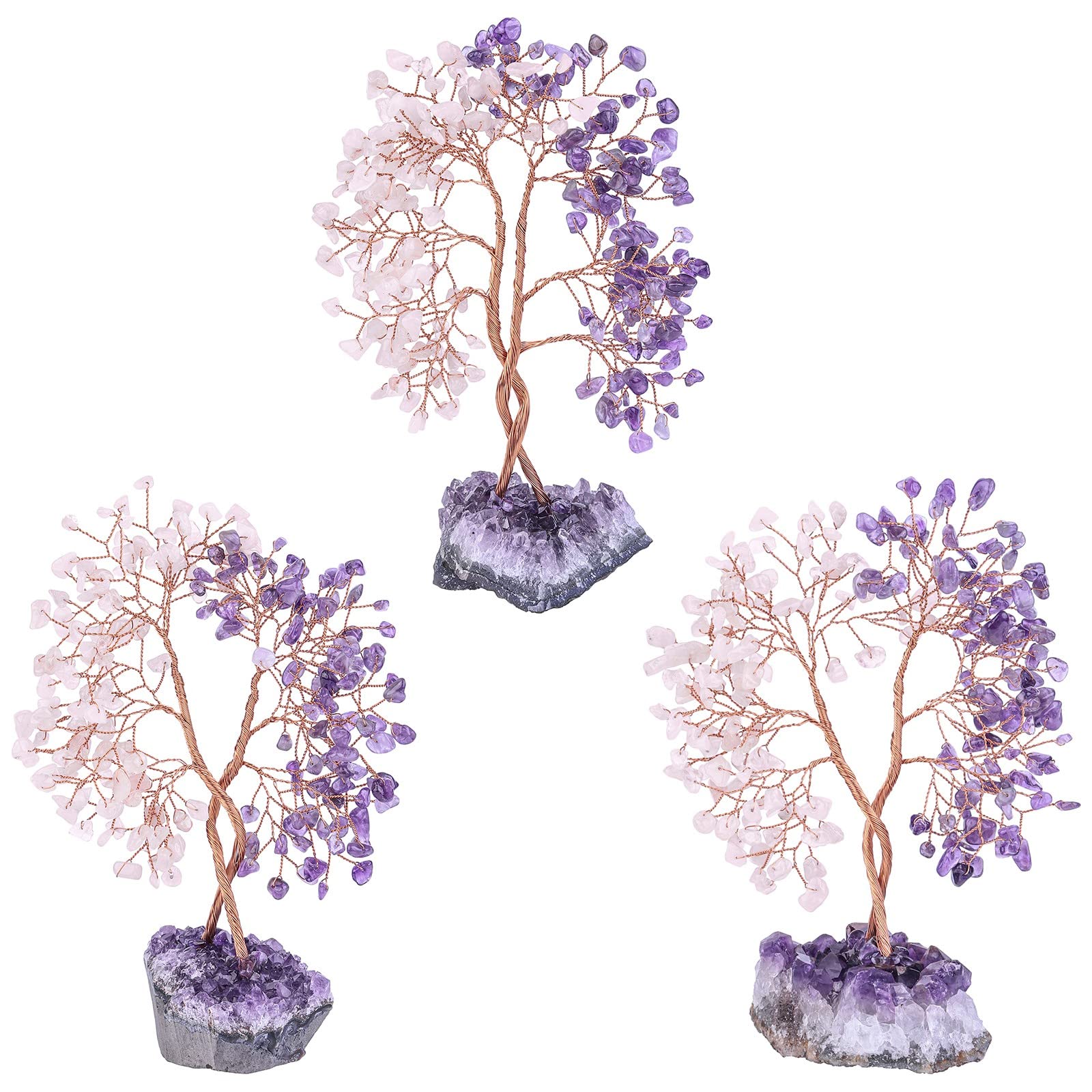 KYEYGWO Amethyst & Rose Quartz Crystal Money Tree with Natural Amethyst Cluster Base - Image 4