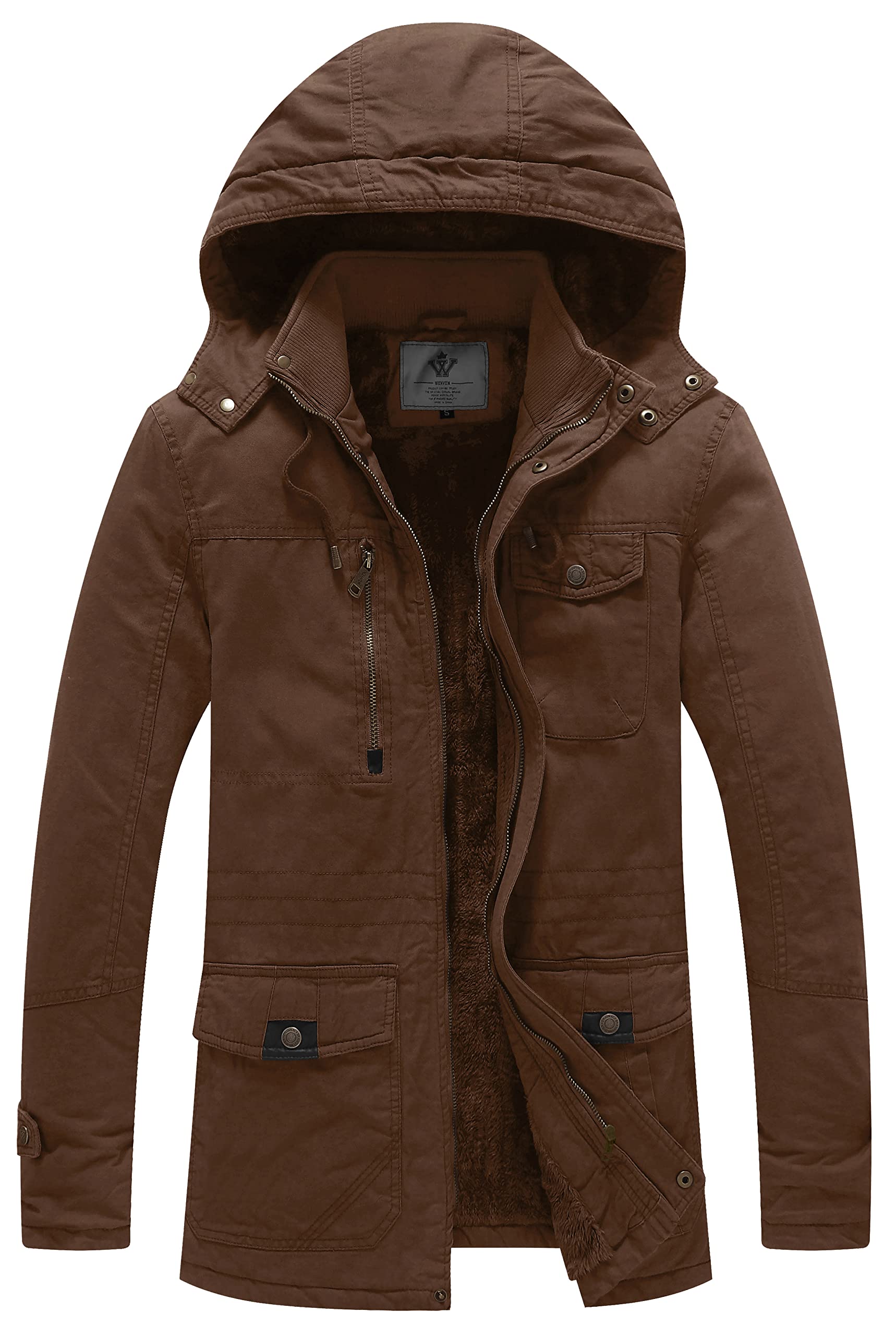 WenVen Giacca Militare Calda Invernale Cappotto con Cappuccio Staccabile a Vento Parka da Esterno Media Lunga Giubbotto Imbottito in Cotone Uomo