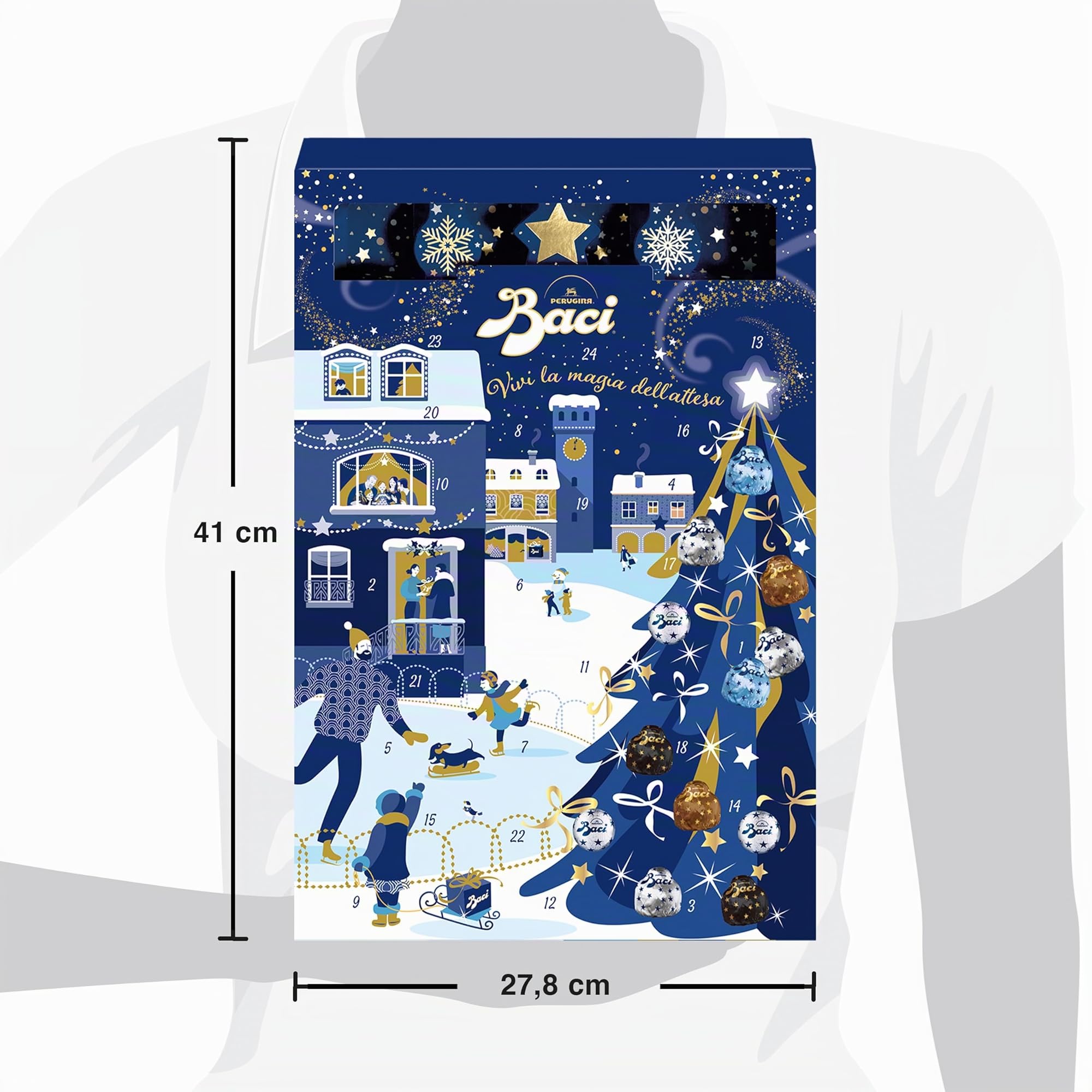Baci Calendario de Adviento de Navidad, surtido de trufas de chocolate con avellana, sin gluten, 278 g (paquete de 1)