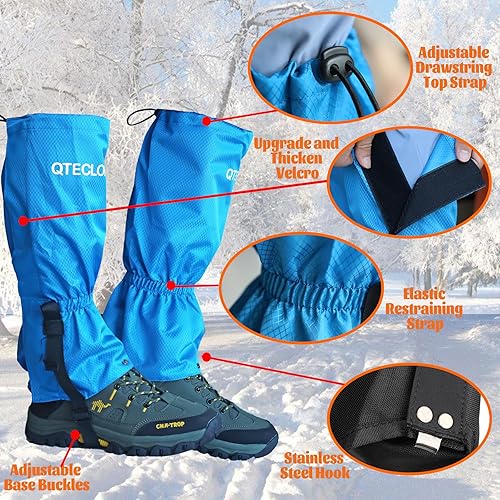 Miniatura 2 de QTECLOR Polainas ajustables para hombre y mujer, para adolescentes, adultos, color negro, azul, verde, morado, zapatos de nieve para senderismo,