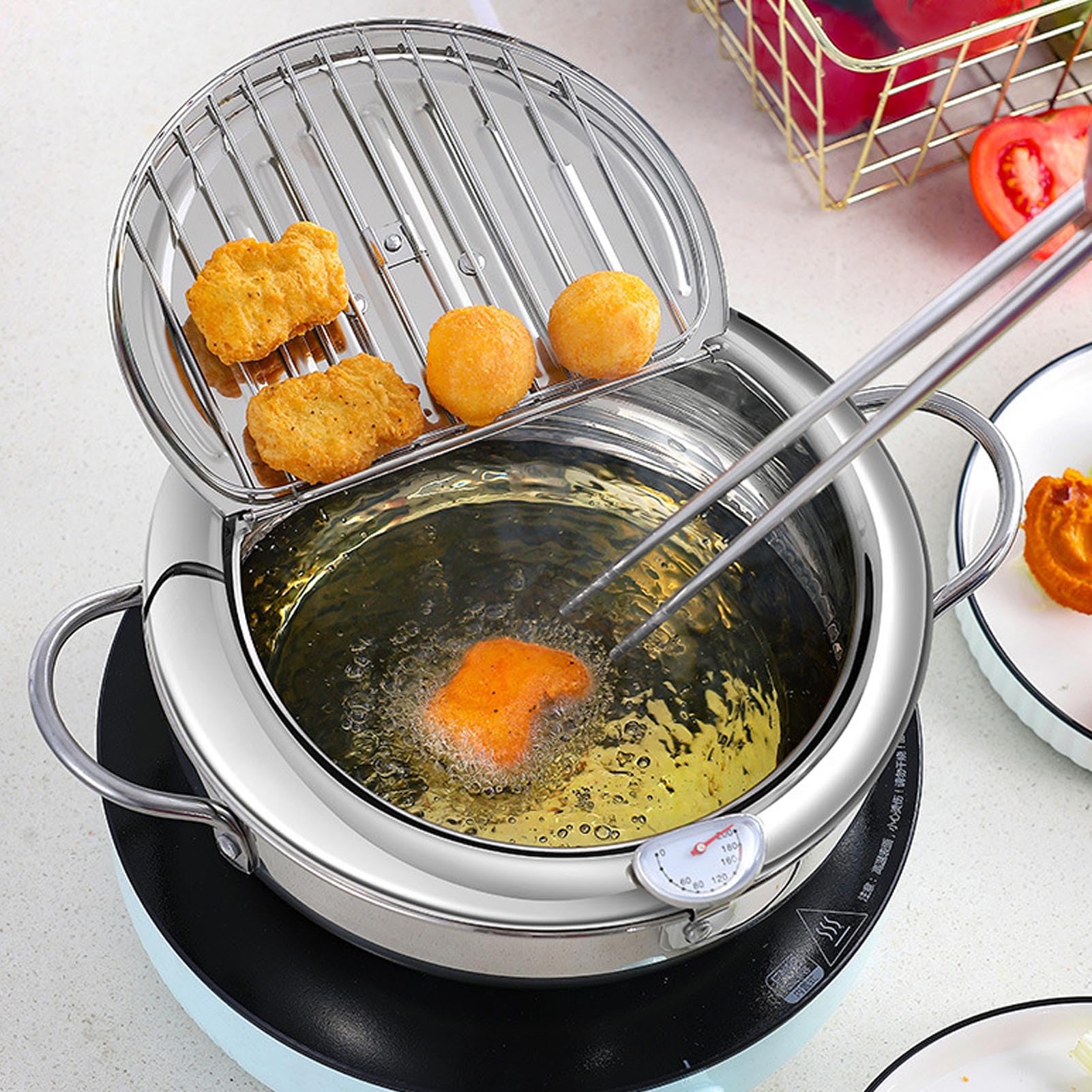 Alomejor Pentola per Friggitrice Tempura Giapponese in Acciaio Inossidabile con Termometro per Picnic in Famiglia