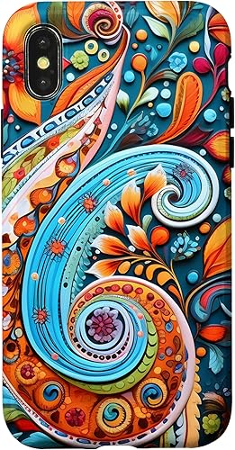 Miniatura 7 de Funda para iPhone 13 Pro Max Vivid Blue and Orange Paisley Floral Art Case