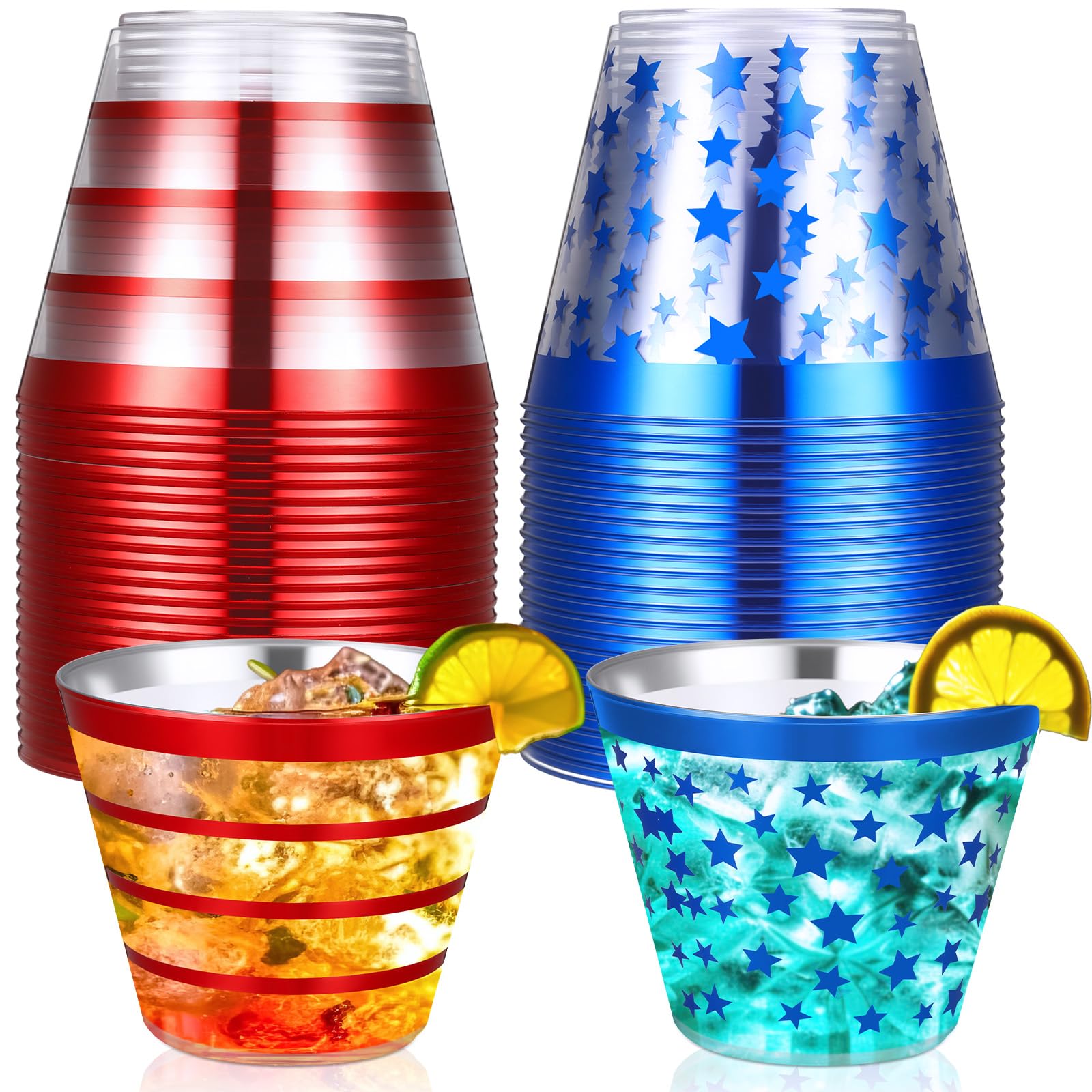Jingmore 50 Pcs 4th of July Disposable Plastic Cups 9 oz Memorial Day Party Drinking Cups Independence Day Tumblers for 4th of July American Flag