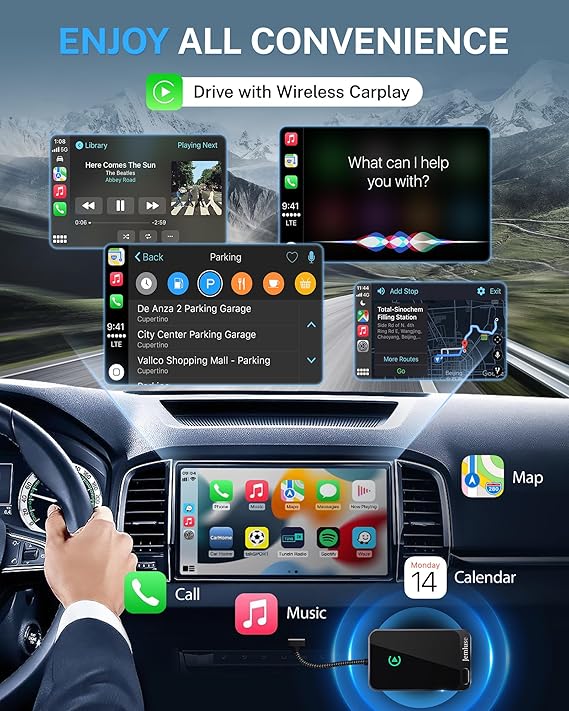 Jemluse Wireless CarPlay Adapter for Apple iPhone - Multi-User Seamless Connection for Convert Wired to Wireless Car Play Adapter - No Latency from iOS 10+ to Screen w/USB C (Gray)