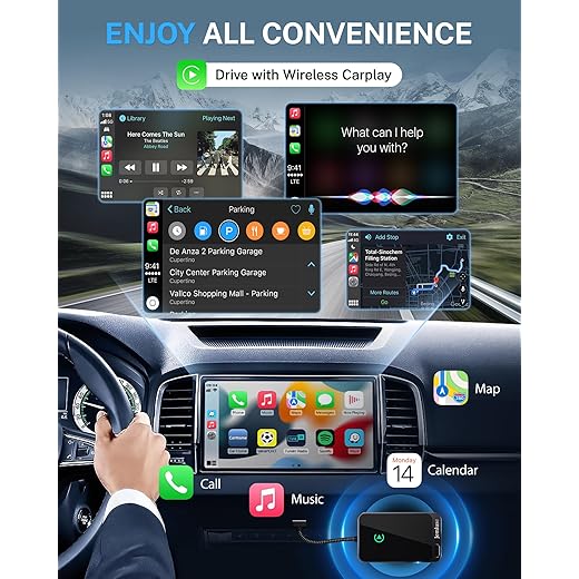 Jemluse Wireless CarPlay Adapter for Apple iPhone - Multi-User Seamless Connection for Convert Wired to Wireless Car Play Adapter - No Latency from iOS 10+ to Screen w/USB C (Gray)
