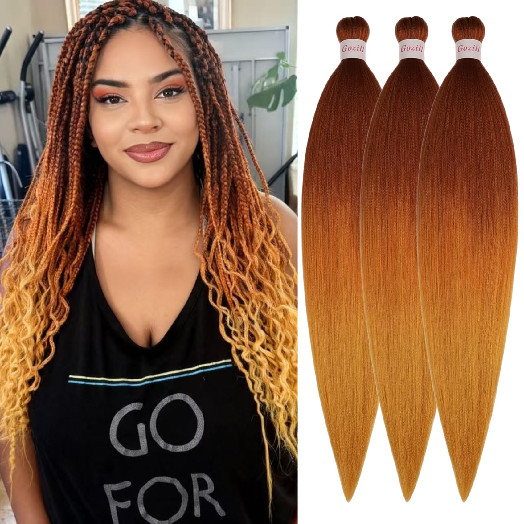 Amazon.com : Gozill Braiding Hair Pre Stretched Ombre Ginger 