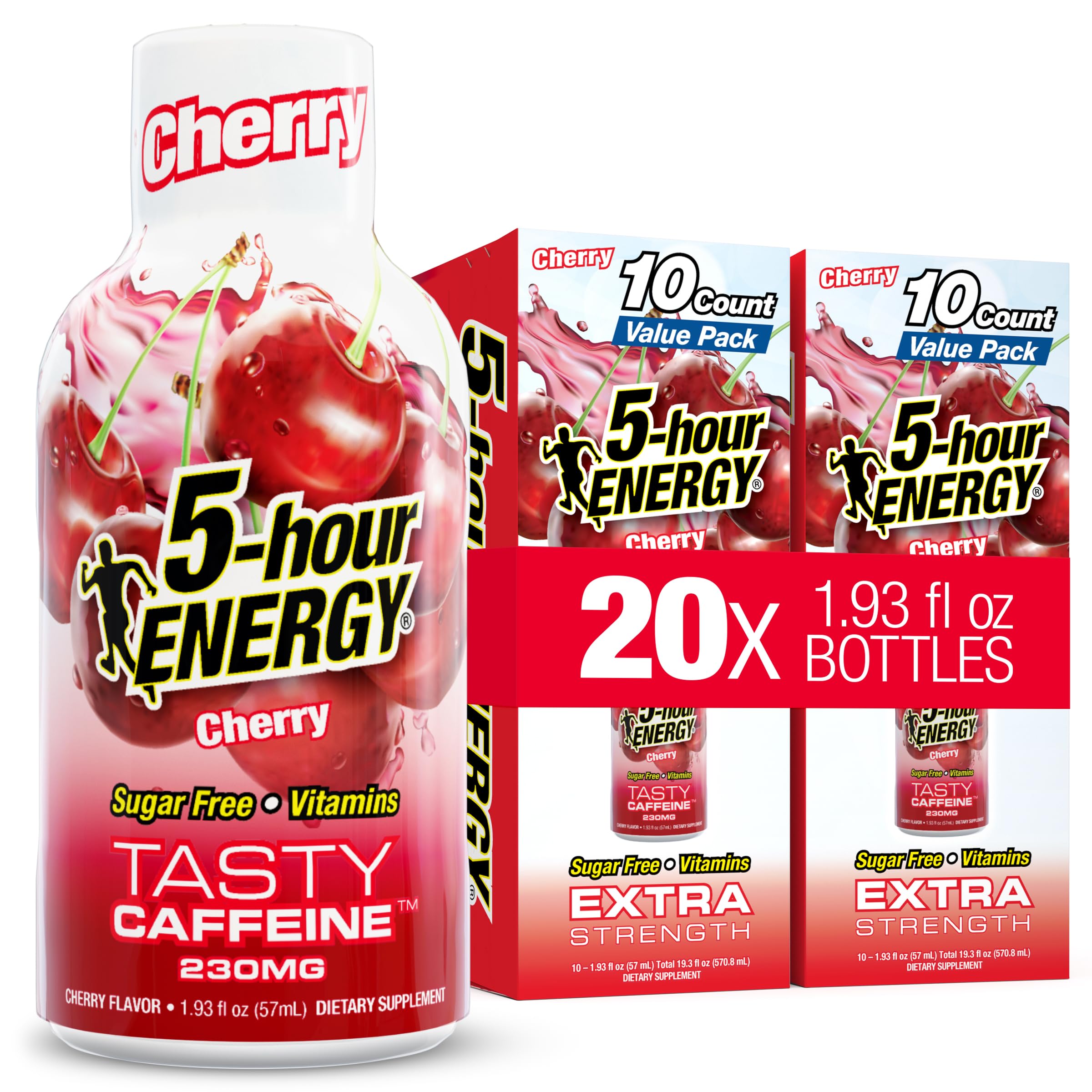 5-hour ENERGY CHERRY Flavor, 20 Count, Extra Strength Energy Shot Cherry 20 Bottles – Single Flavor