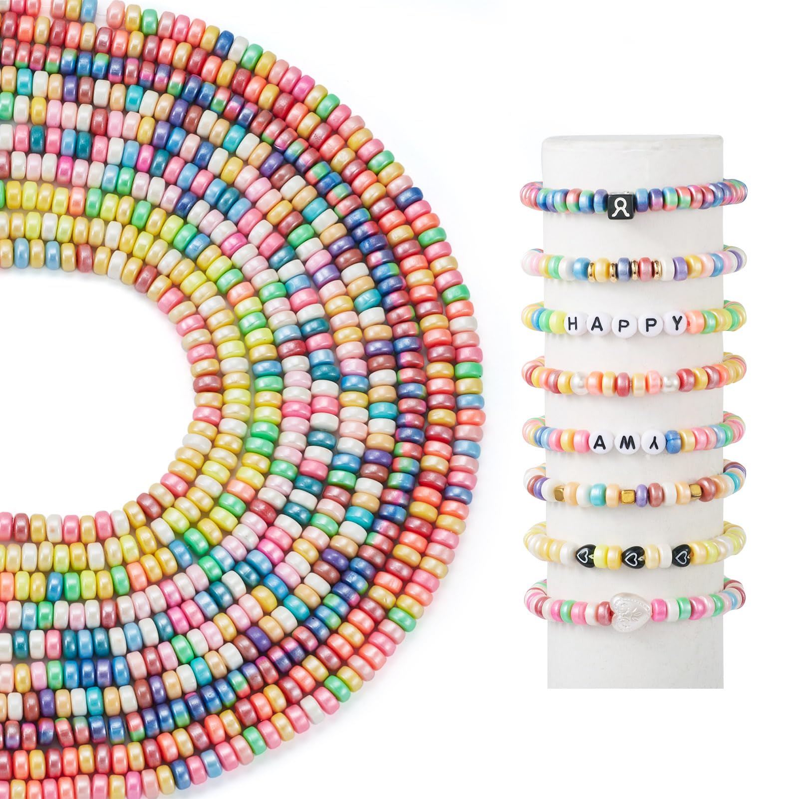 Boutigem 1120Pcs Candy Color Flat Round Heishi Clay Beads Pearlized Handmade Polymer Disc Shape Clay Beads for Summer Bracelet Necklace Jewelry Making โ image 1