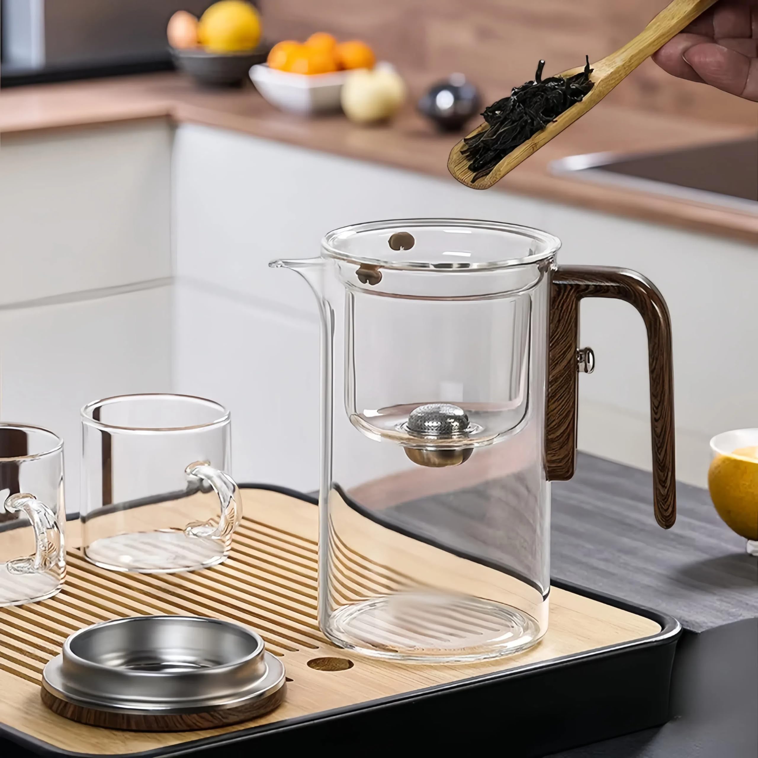 Teiera, Teiera magica creativa in vetro, infusore in vetro per tè sfuso staccabile, ideale per la preparazione del tè - 18 oz (circa 530 ml) (Trasparente)