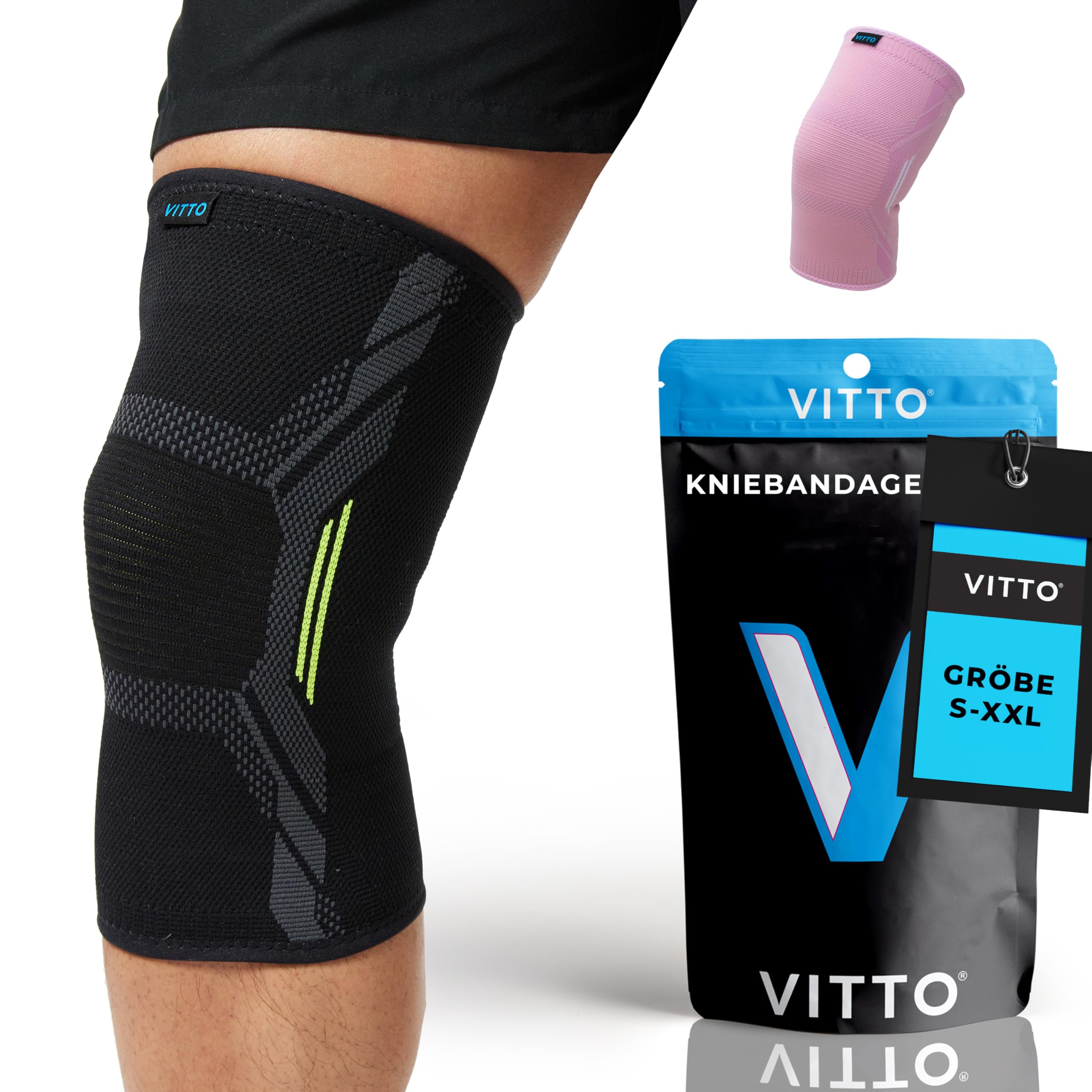 VITTO Kniebandage Männer/Damen – Bandage Knie für Meniskus und Arthrose, M | Kniebandage – Bei Knieschmerzen, Kniearthrose & Meniskusbeschwerden – unterstützt und stabilisiert das Knie im Alltag