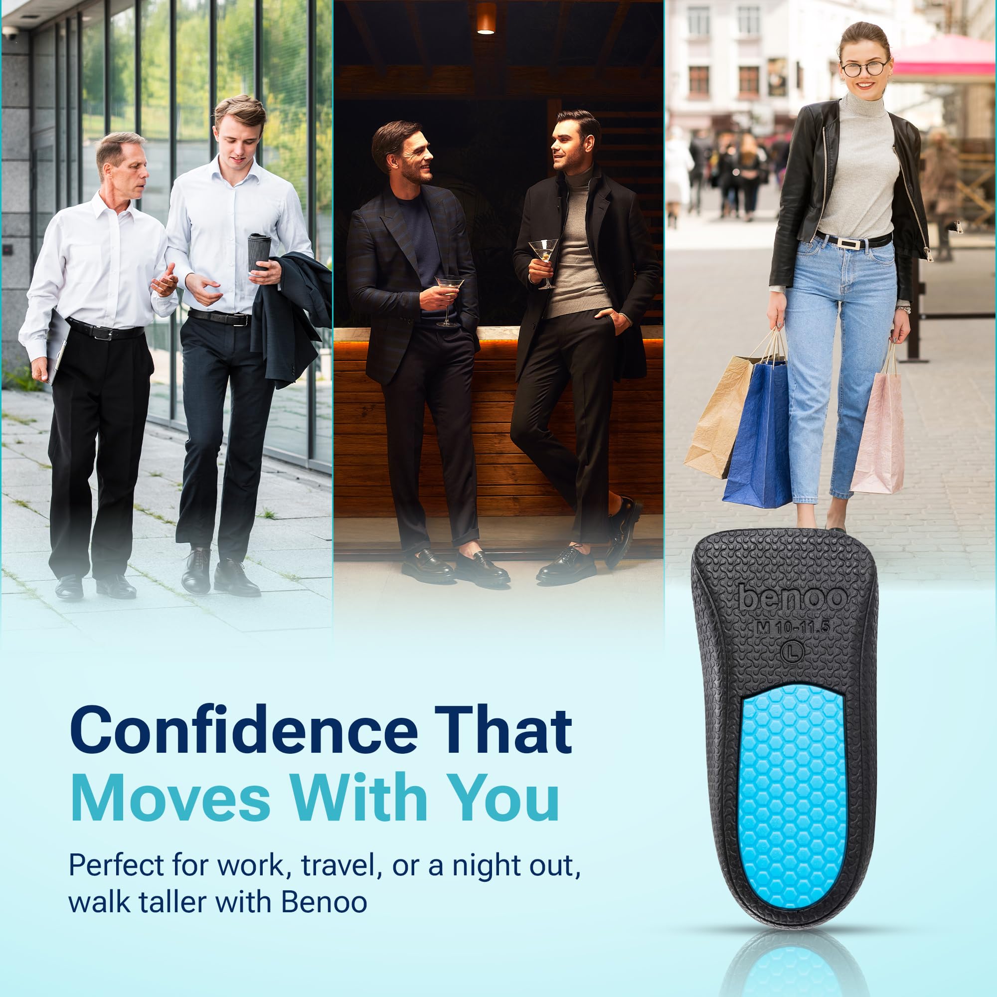 Plantillas Elevadoras de Media Longitud – Aumentadores de Altura para Zapatos Cómodos para Hombre, Aumento de Altura Instantáneo (44-45)