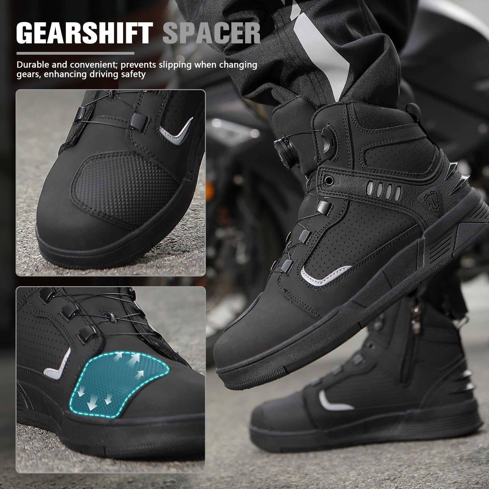 Scarpe Moto Uomo, Stivali Moto, Stivali Scarpe Moto Motocross Strada | Traspiranti con cerniere laterali e supporto per la caviglia, Strisce riflettenti, Suola in gomma antiscivolo
