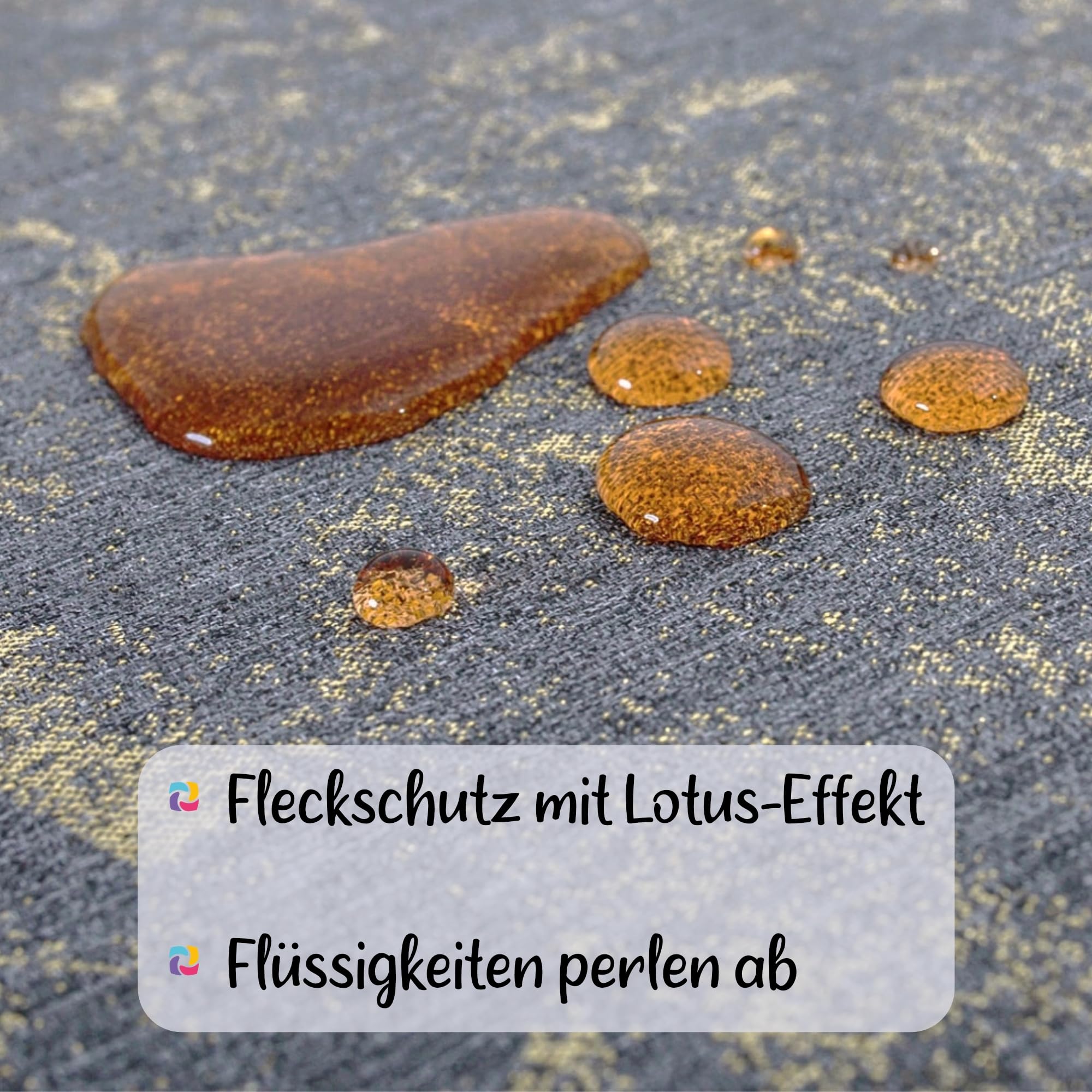 Tischdecke Grau Gold 140x220 - modernes Tischtuch aus Polyester mit Goldakzenten, wasserabweisend mit Lotuseffekt, hochwertiger Kuvertsaum 5 cm, Fleckschutz, pflegeleicht - O5-6112-2502-Z