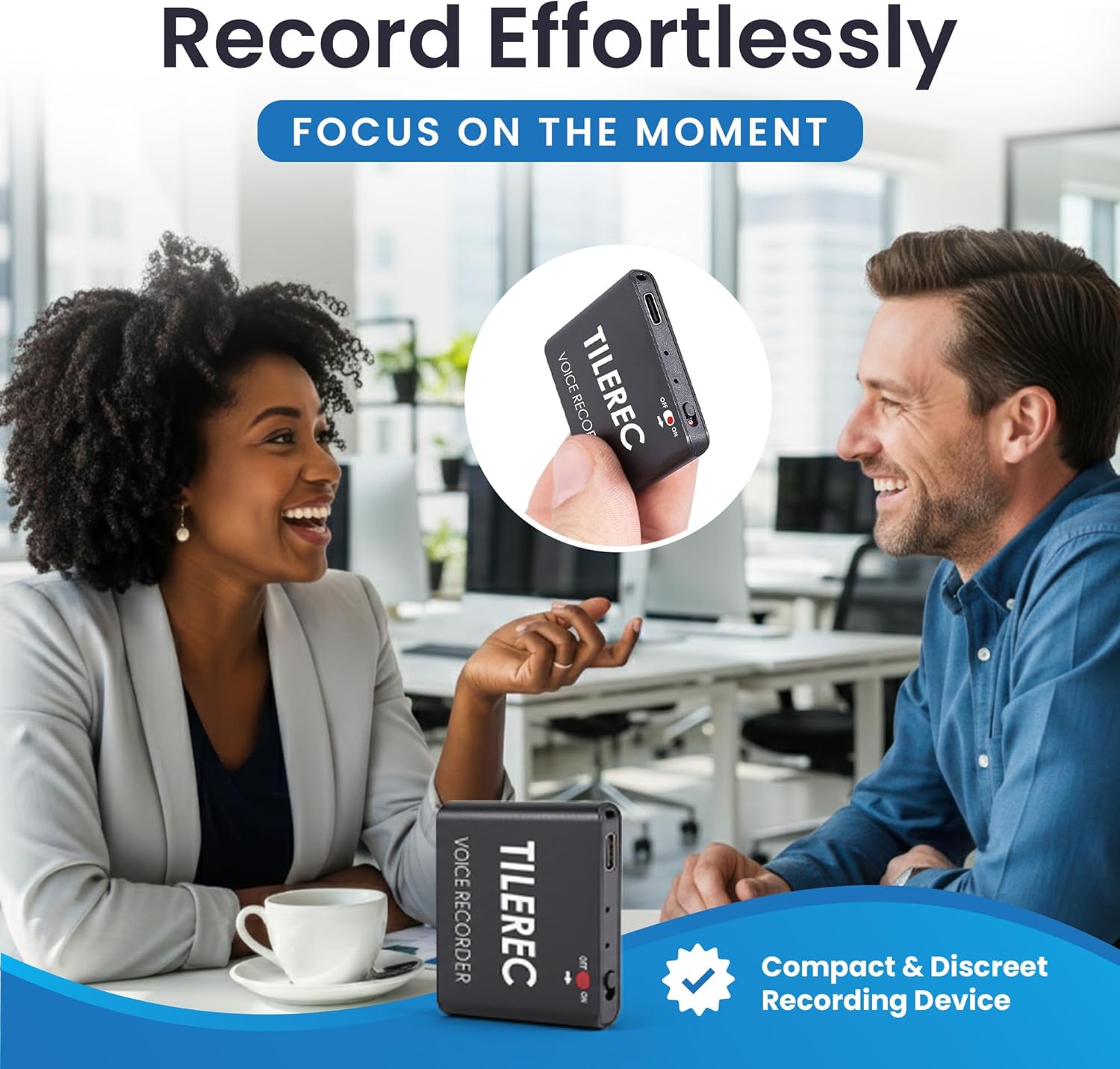 TileRec Voice Activated Recorder with Playback – 64GB Digital Audio Recorder, Metal Case, USB-C & 1100 Hours MP3 Recording – Mini Portable Audio Recording Device for Meetings & Interviews