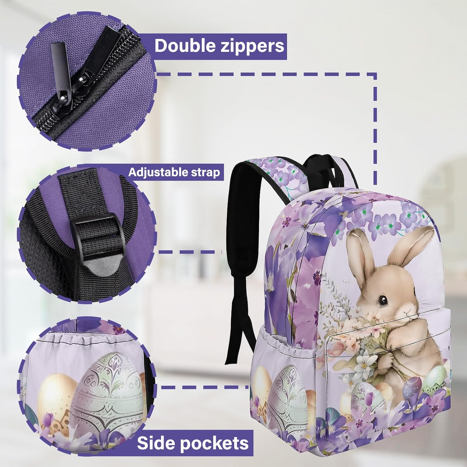 Bunny Backpack for Girls, Bunny Cartoon Bookbag for Kindergarten Elementary Preschool,16 Inch Girls Backpack School Travel - Image 5