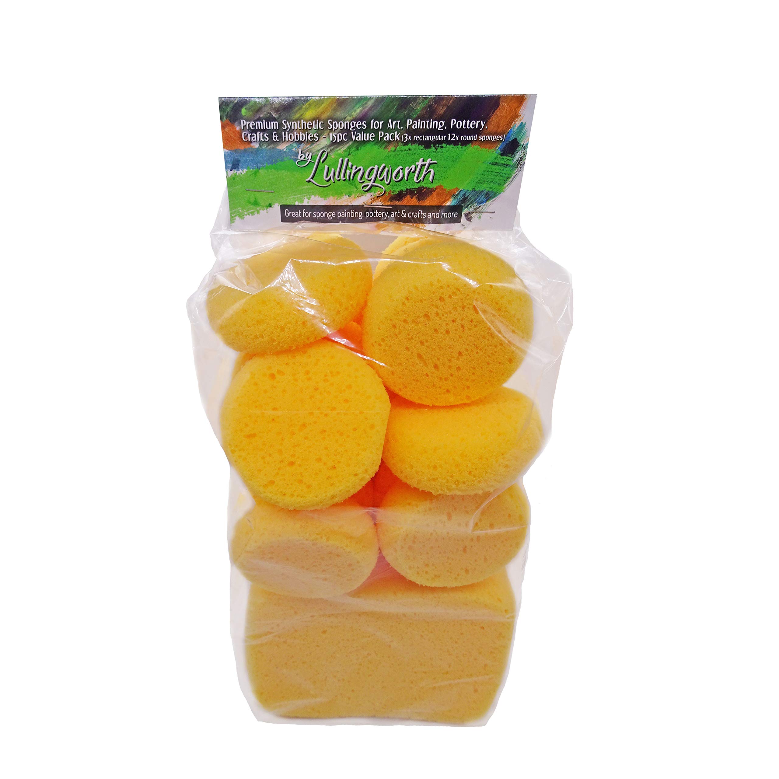 Premium Synthetic Art Crafts Sponges - 15pc Value Pack for Crafts & Hobbies, Painting, Artists, Pottery, Face Paint, DIY by Lullingworth®