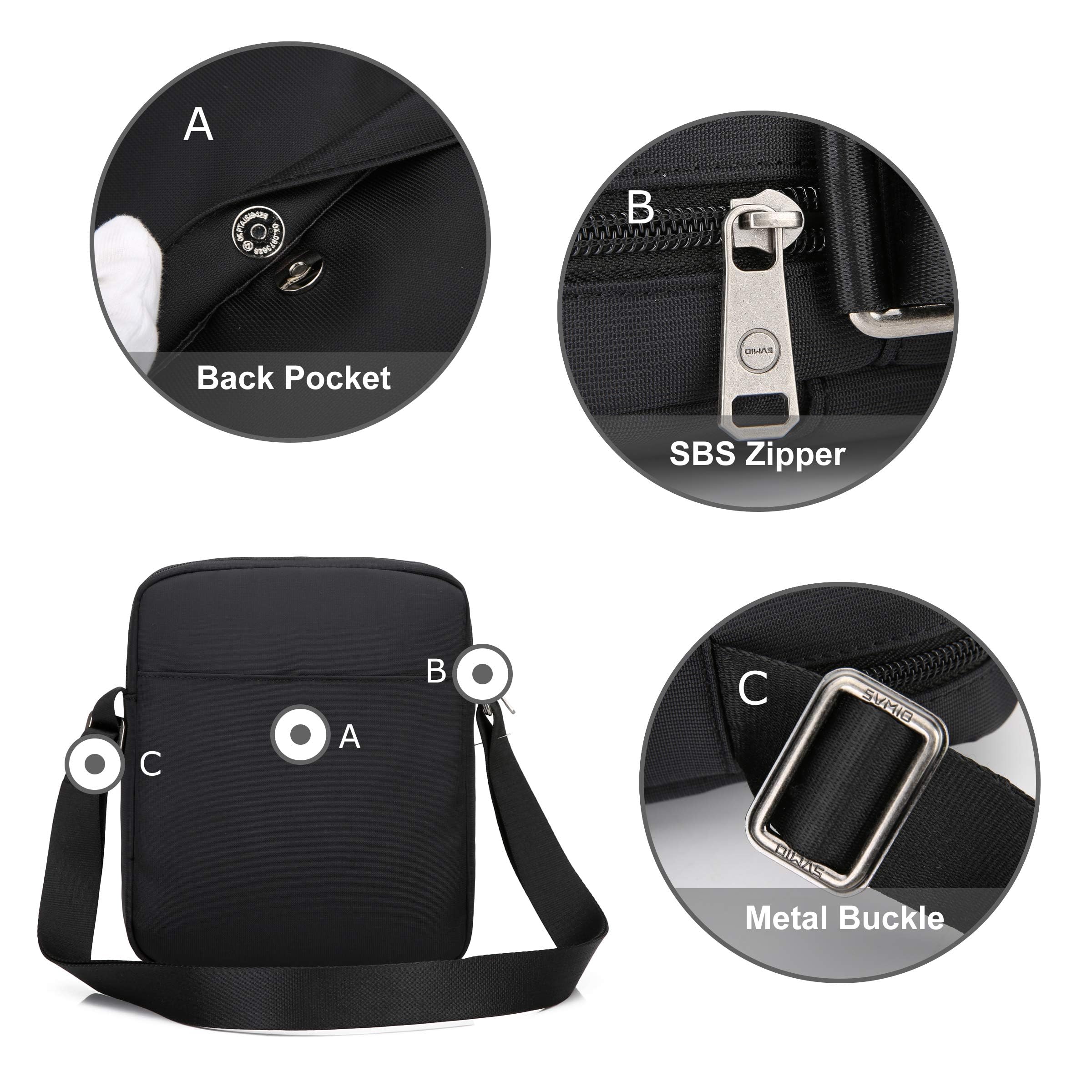 OIWAS Sacoche Bandoulière Homme pour Tous les Jours, Sac à Main Léger et Mini, Idéal pour Loisirs, Voyage, Randonnée, Noir