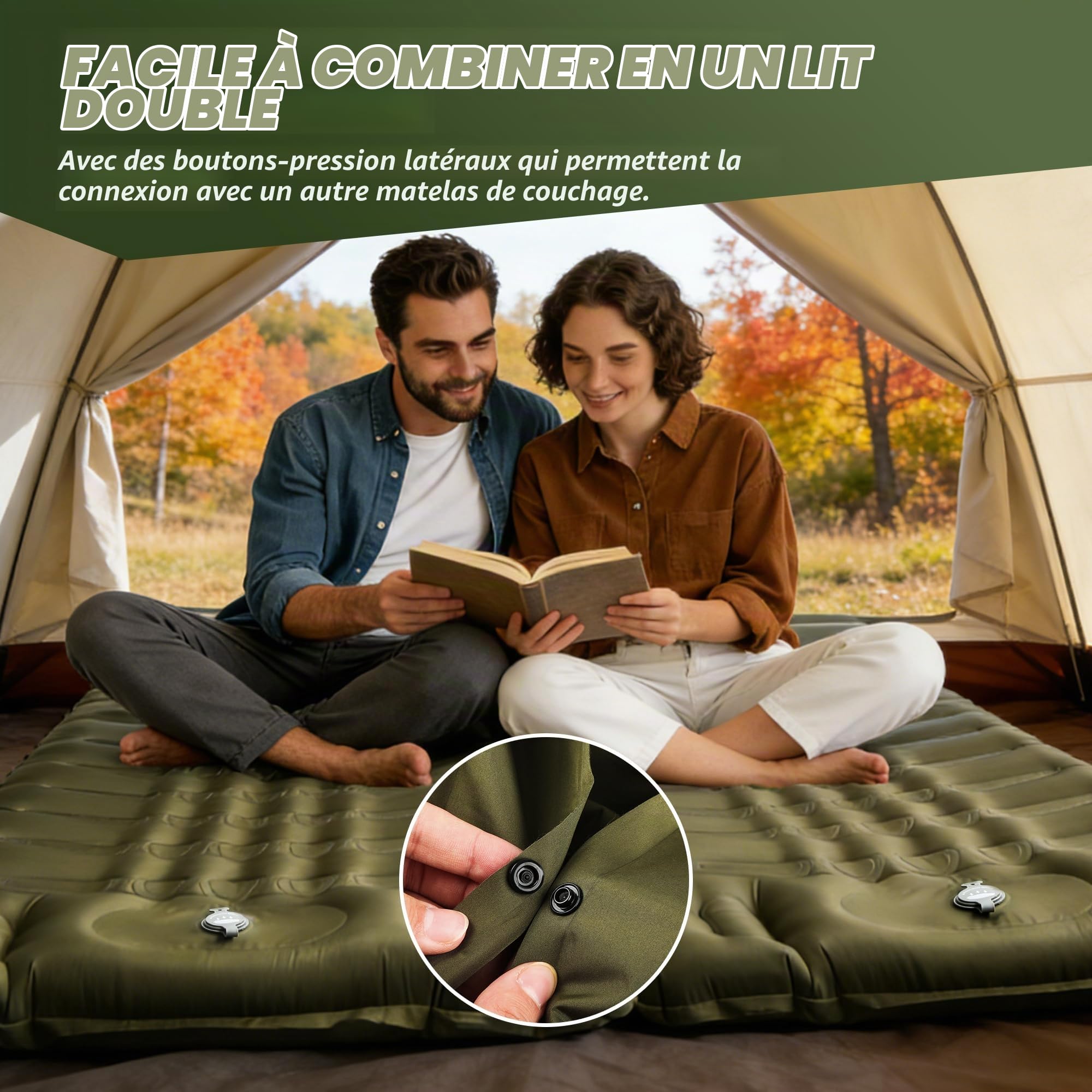 KASIMO Matelas Camping 1 Place 12cm d'épaisseur Matelas autogonflant avec Oreiller & Pompe à Pied intégrée Matelas randonnée Ultra léger Matelas Gonflable Camping pour Tente et Bivouac, Vert