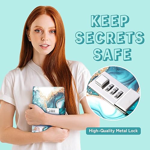 Vista 11 de CAGIE Diario con candado para niñas, A5 con contraseña rellenable, con forro, diario bloqueado, lindo regalo de Navidad y cumpleaños para niñas