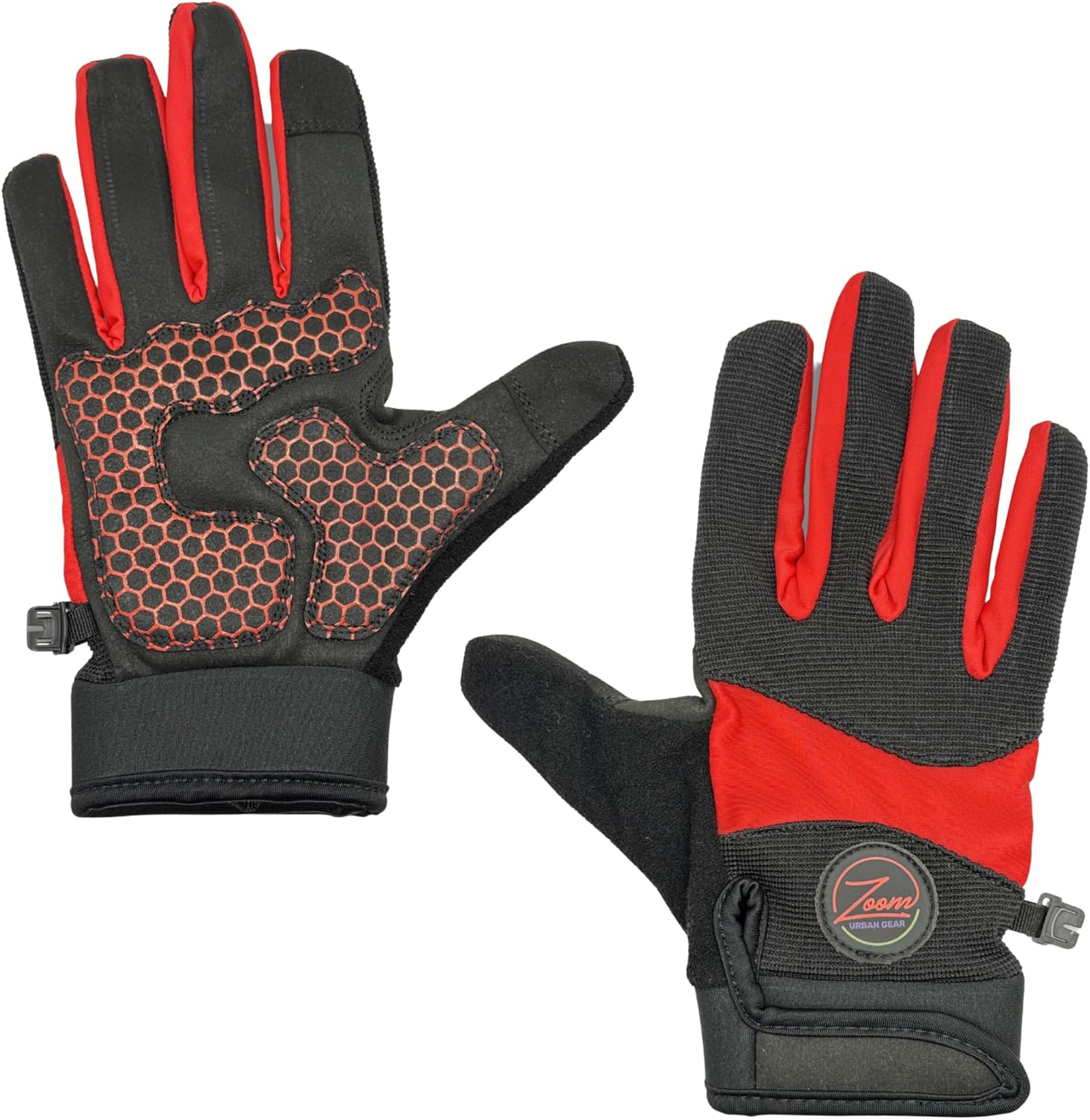 Zoom Urban Gear Full-Finger Riding Gloves – Anti-Slip Shock-Absorbing BMX, MTB, Cycling, Dirt Bike, Motorcycle, 4-Wheeler, Electric Scooter, & Wheelchair Gloves – Touchscreen, Breathable, Protective
