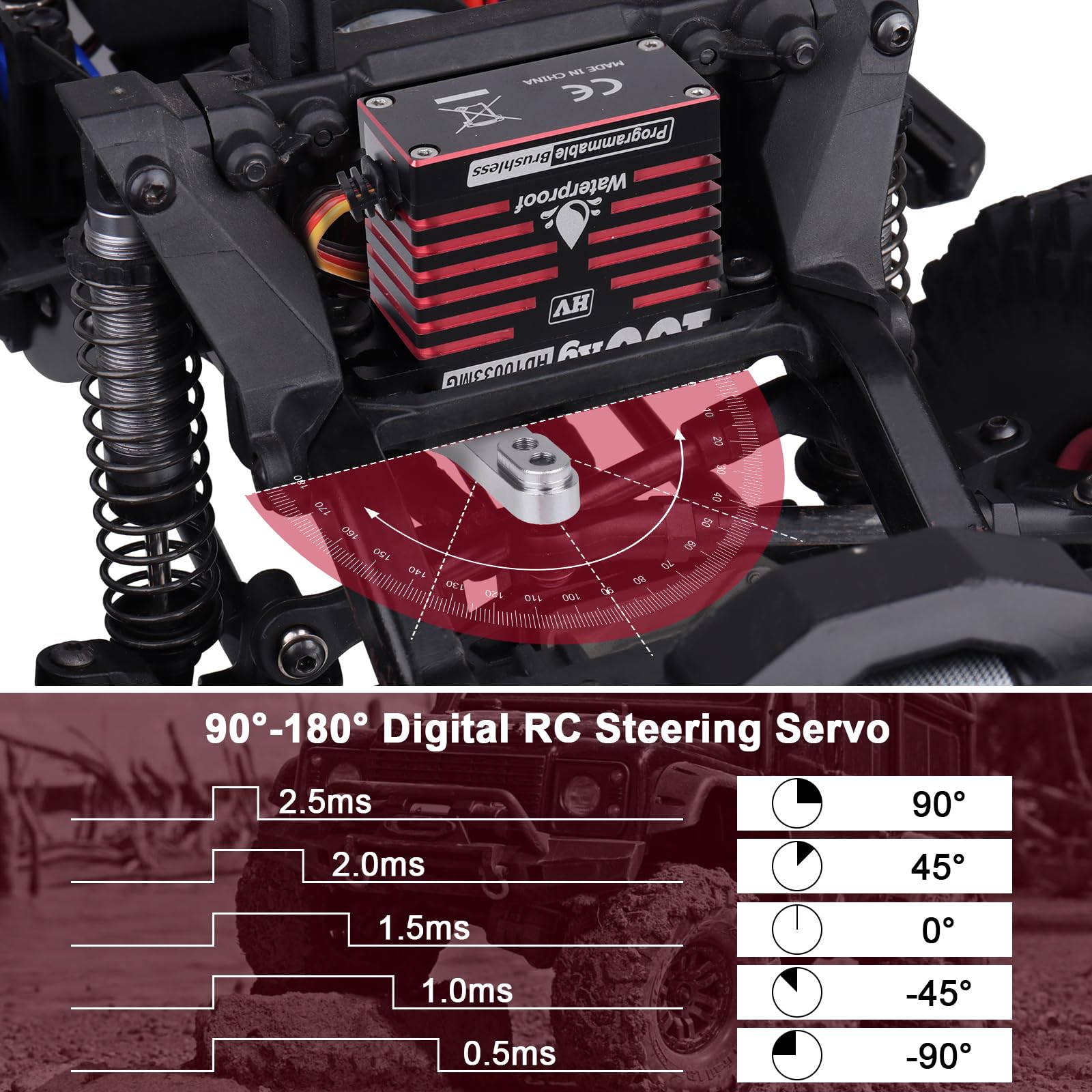 HobbyPark Servo impermeabile 16.8V Servo 16.8V Servo ad alta coppia Motore Brushless Motore Full Metal Gear RC Servo Programmabile per 1/8 1/10 RC Crawler Truck RC Auto Buggy Angolo di controllo