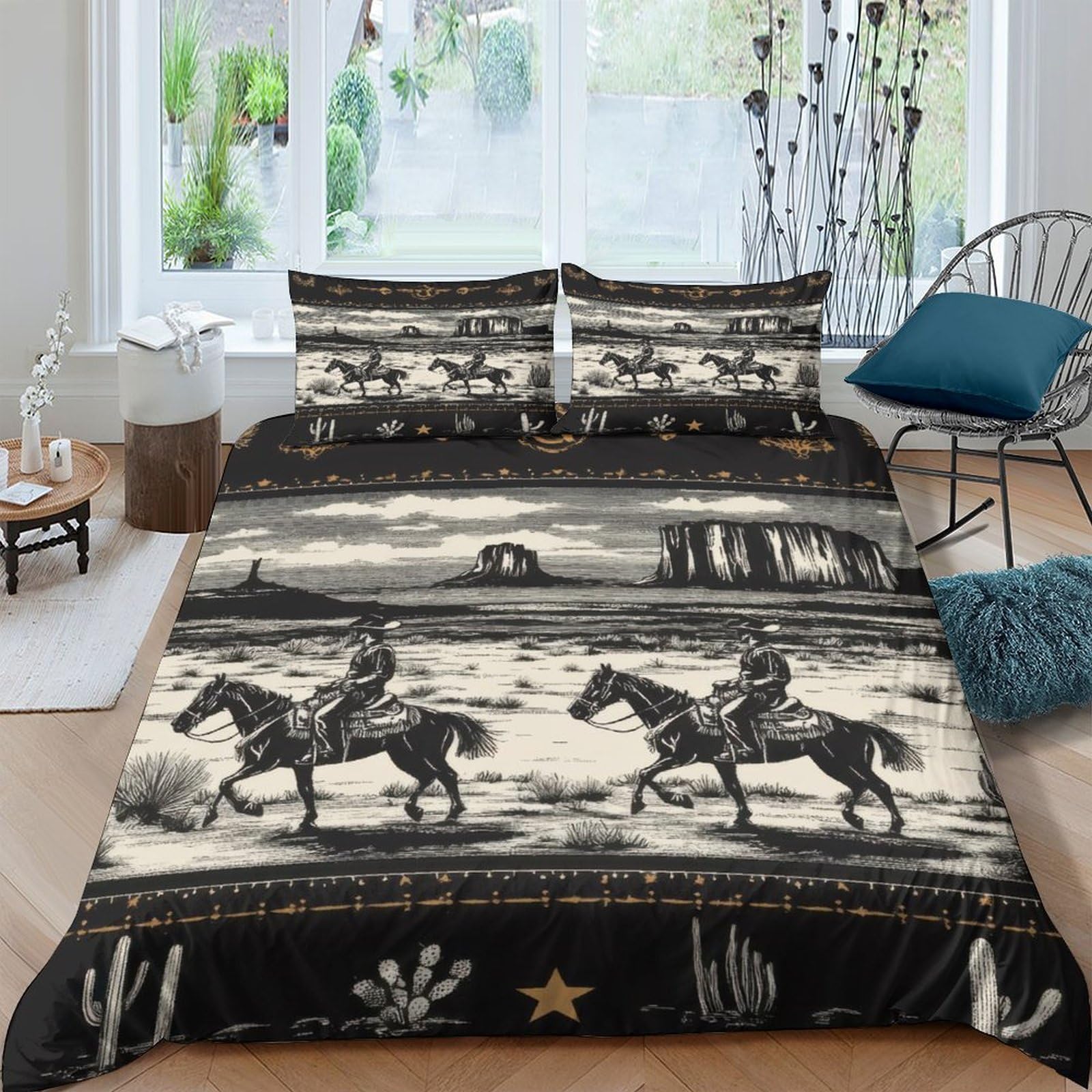 Ctjqhvkz Style-3 3D Printed Western Cowboy Fitted Sheet Microfiber Soft Breathable Desert Landscape Bed Cover For Bedroom Guest Room Decor Single（135X200cm）