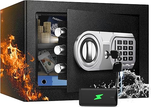 Caja fuerte compacta para dormitorio o escritorio con alarma, alimentación USB-C y modo silencioso, caja fuerte personal de 1.3 pies cúbicos con luz