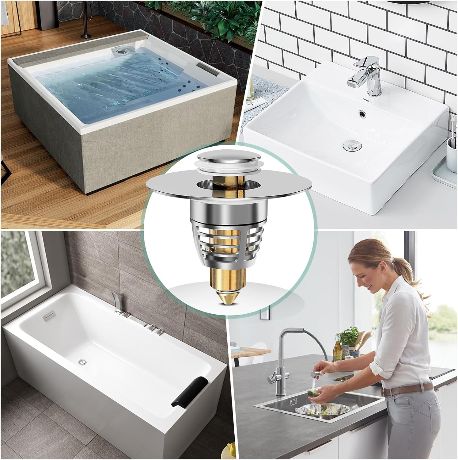 (2-Pack) Universal Bathroom Sink Stopper with Anti-Clog Basket Filter, Fit for 1.1"-1.6" Drain Holes, Sink Pop Up Stopper, Washbasin Drain Stopper, Tool-Free Installation