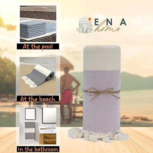 Miniatura 7 de Toalla turca de playa  Toalla peshtemal 100% algodón  Toalla turca extra grande de 39 x 71 pulgadas para playa, sauna, baño, piscina, secado rápido,