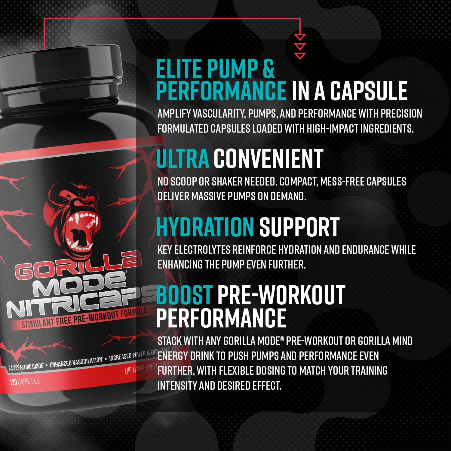 Gorilla Mode Nitricaps Stim-Free Pre-Workout Capsules | 120 Capsules — Amazon image 3