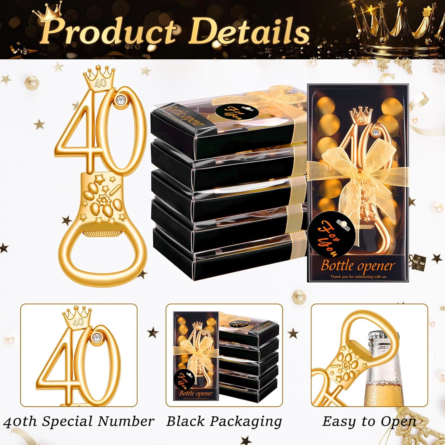 50Pcs 40th Black and Gold Bottle Opener 40 Birthday Party Favors Bottle Openers 40th Anniversaries Souvenirs for Guests Wedding Return Gift Theme Decoration Parties Supplies (40th)