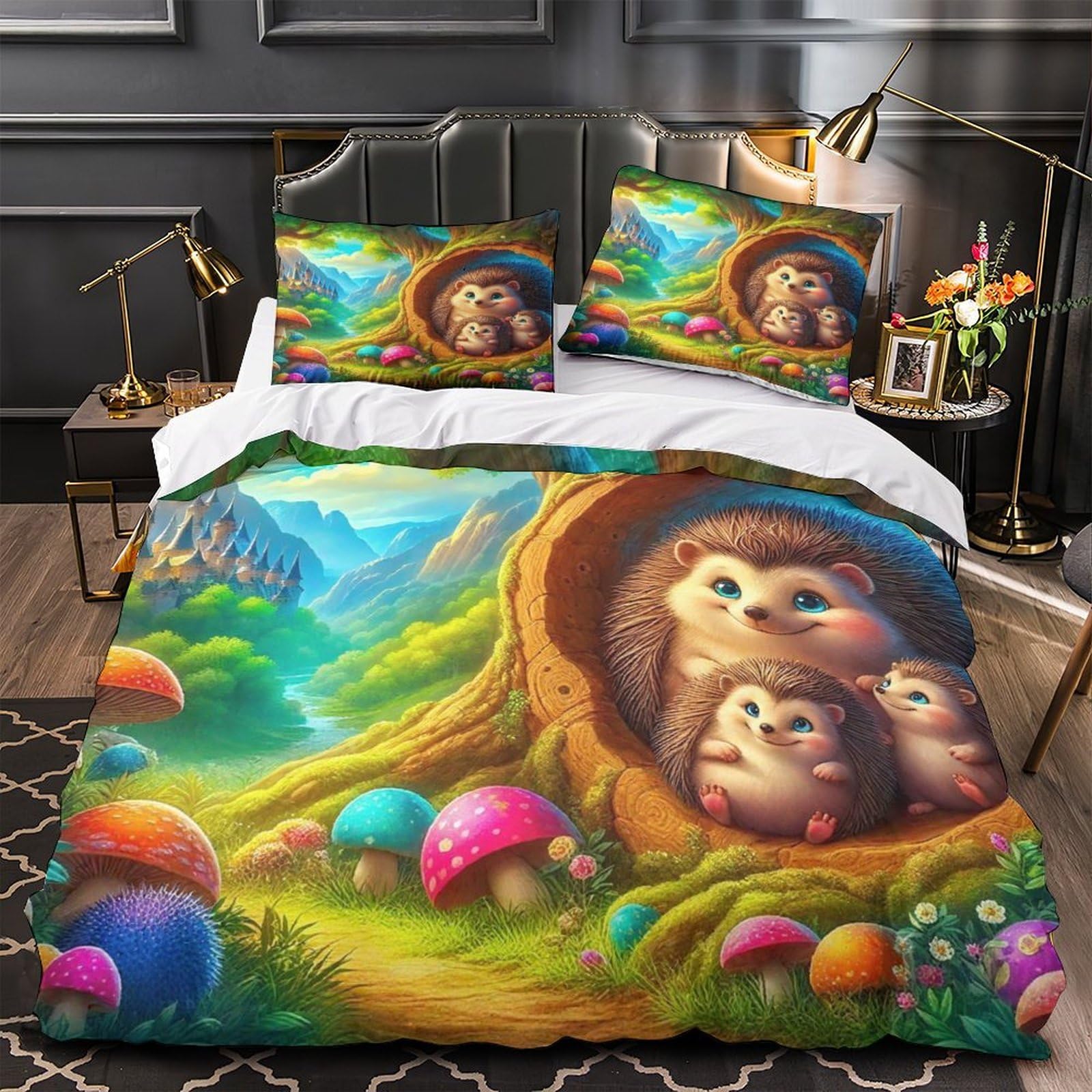 Ensemble de lit hérisson 200x200cm en microfibre avec 2 taies d'oreiller