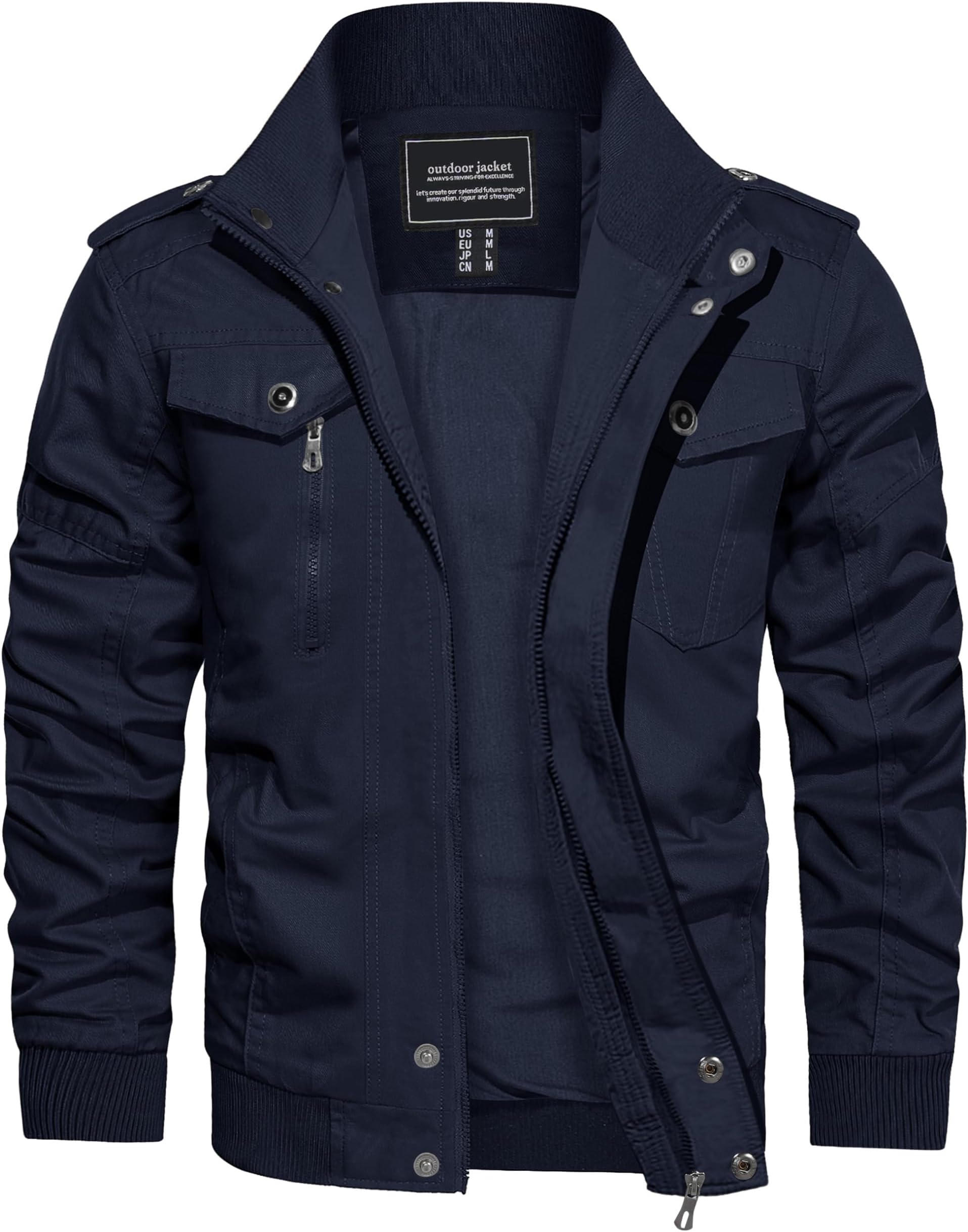 Men's Cotton Military Jacket Lightweight Casual Windbreaker Stand Collar Bomber Jackets Coat with Multi Pockets