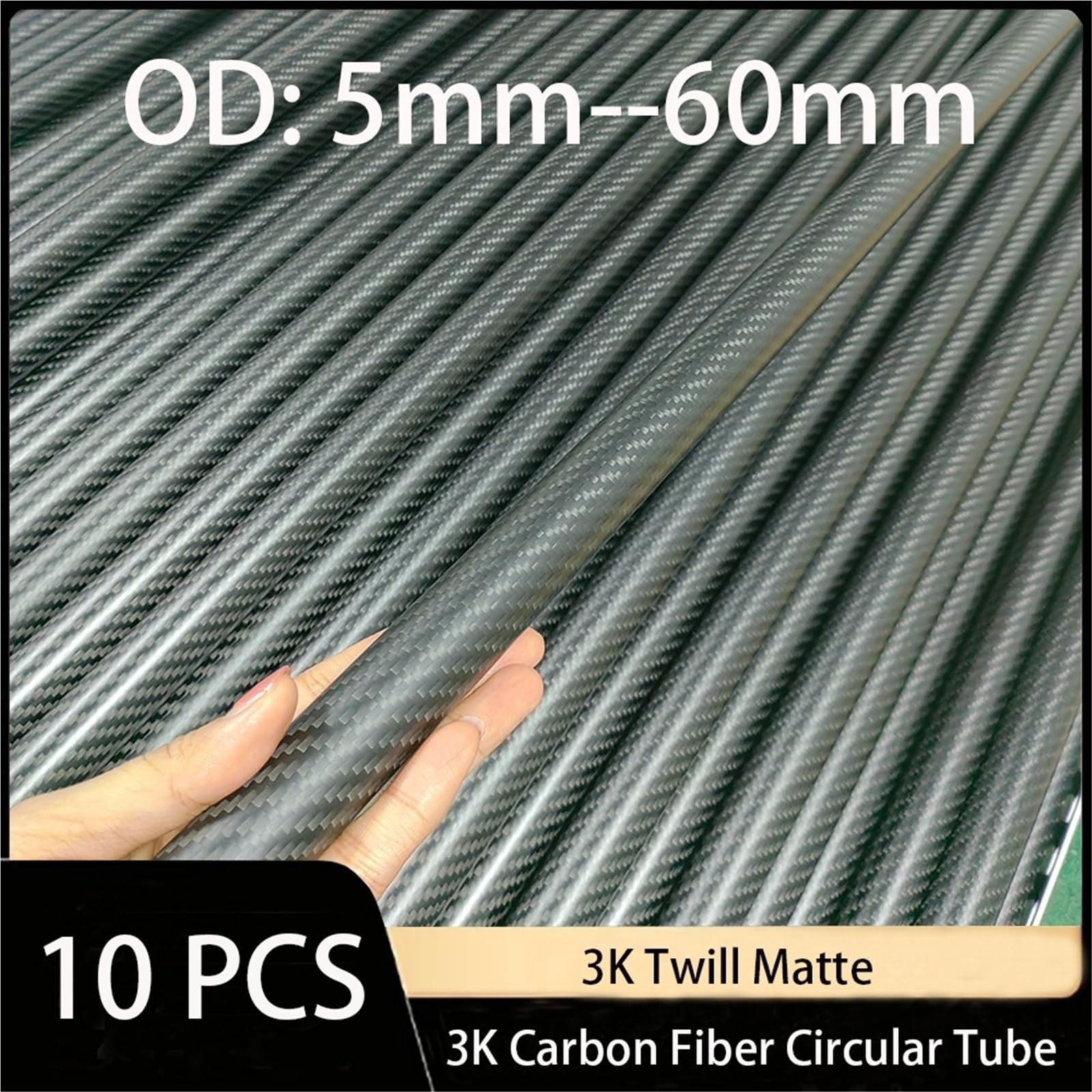 Tubo De Fibra De Carbono Tubo circular de fibra de carbono mate de 10 piezas