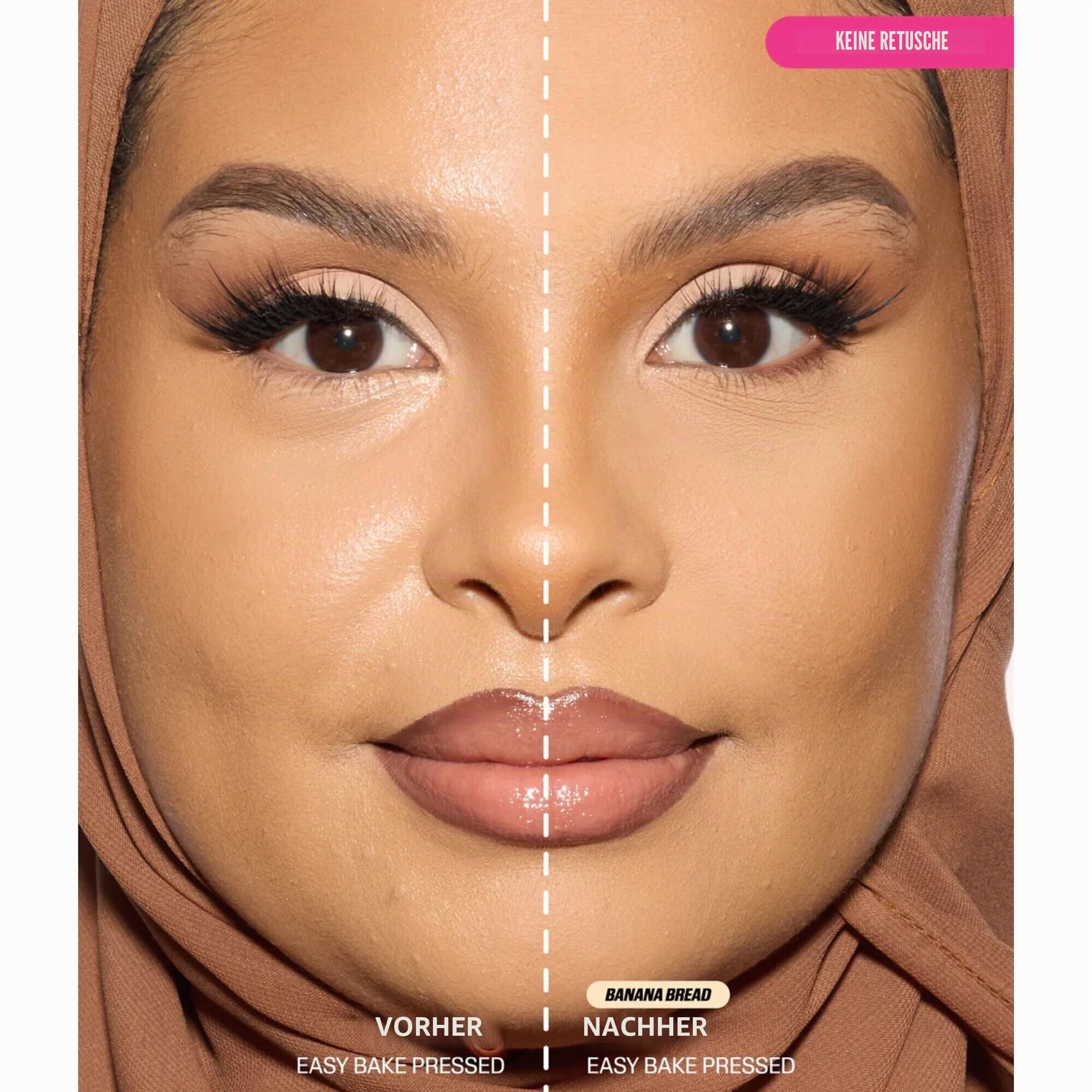 HUDA BEAUTY Easy Bake Pressed Powder, Banana Bread, Mattierender Puder, Vegan, Tierversuchsfrei, Mattes Finish, 12h Glanzkontrolle