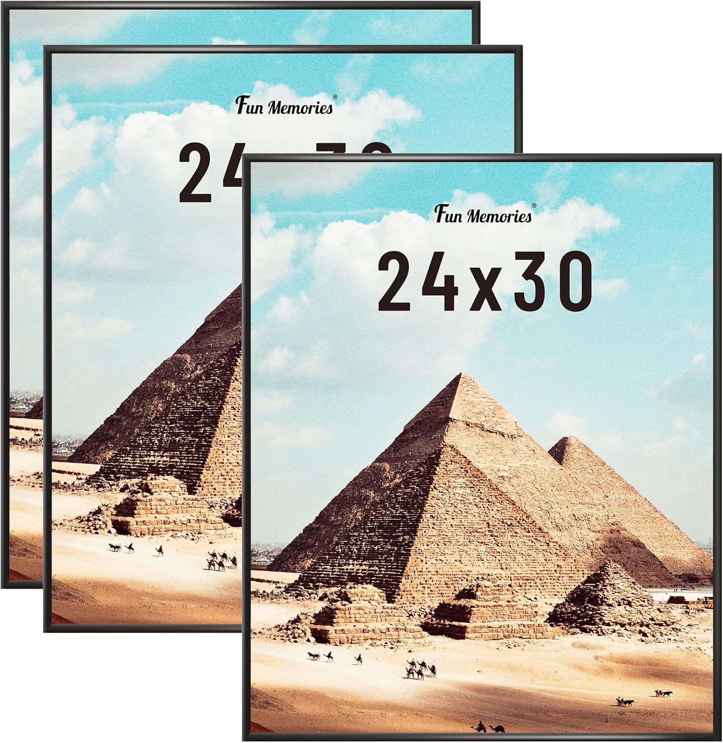 Fun Memories 24x30 Poster Frame for Photo, Posters & Art Prints, Horizontal or Vertical Wall Mounting Scratch-Proof Wall Gallery Photo Frame (Black, 3 Pack) Black 24x30-3P