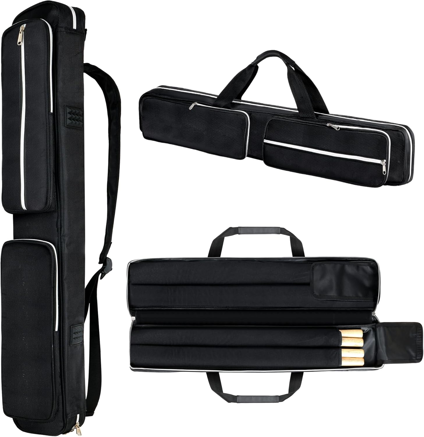 2x2 Pool Cue Case Holds 2 Butts and 2 Shafts, Heavy Duty Oxford Wear-Resistant Soft Billiard Cue Stick Case Bag with Adjustable Shoulder Strap, Soft Pool Stick Case, Black