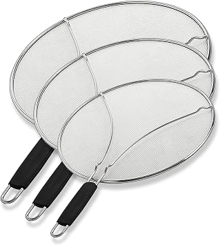 Stainless Steel Grease Splatter Guard, Fine Mesh Cover, Grease & Oil, Splatter Screen for Frying Pan, Cooking Pots, with Comfort Grip Handles 9.5/11.5/13 inches