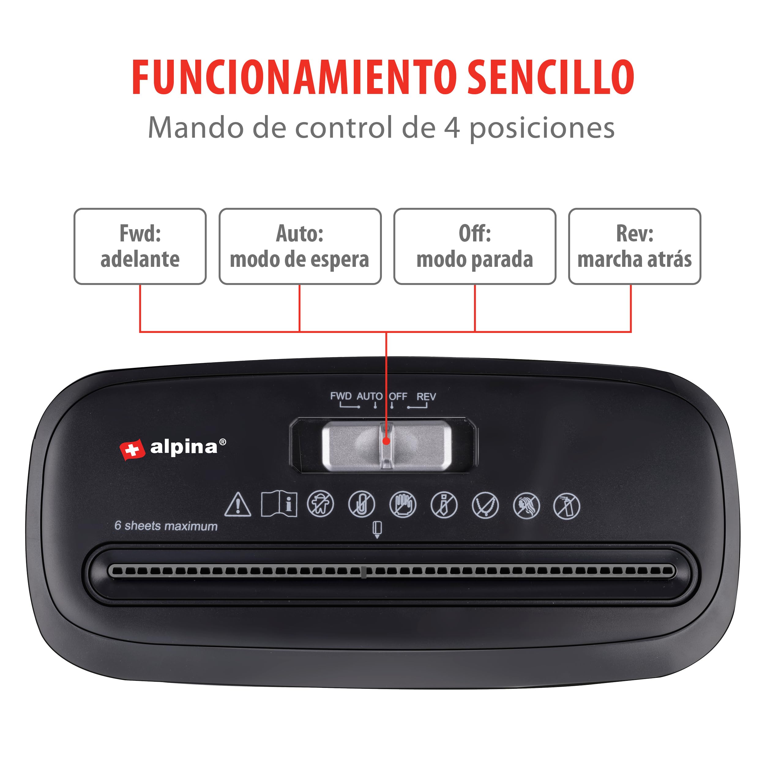 Alpina Trituradora de Papel 190W - Destructora de Documentos y Tarjetas de Crédito - para Casa y Oficina - Trituradora en Tiras - con Recipiente de Recolección - Protección contra Sobrecalentamiento