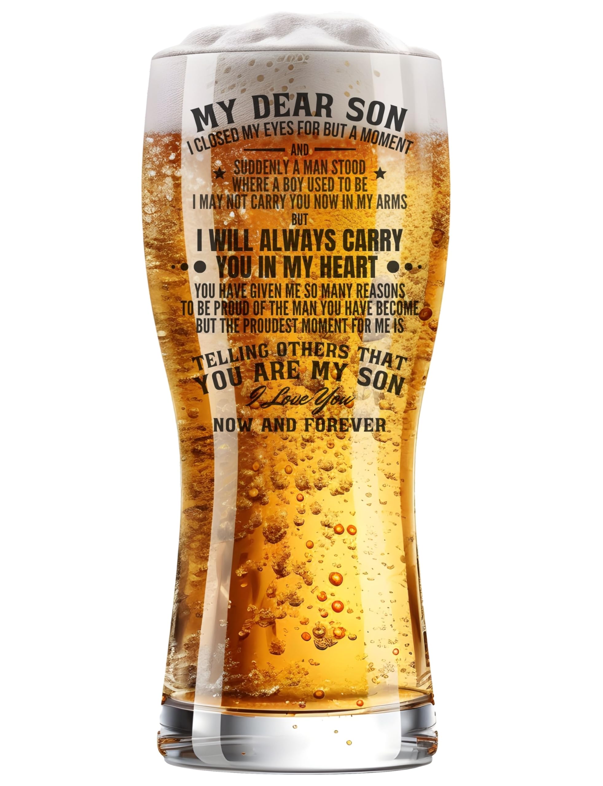 Onebttl Son Gifts from Mom Dad - Proud of The Man You Have Become Beer Glass - My Dear Son 21st Birthday Graduation Gift 15oz
