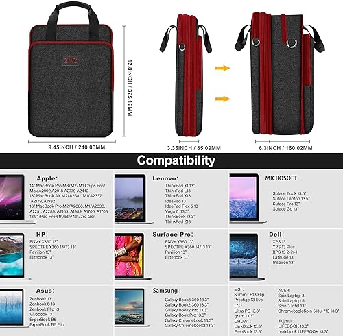 Miniatura 2 de ZINZ Funda delgada y expandible de 12.9 pulgadas, bolsa de hombro para laptop de viaje para MacBook Air de 13 pulgadas M4M3M2M1, MacBook Pro 13